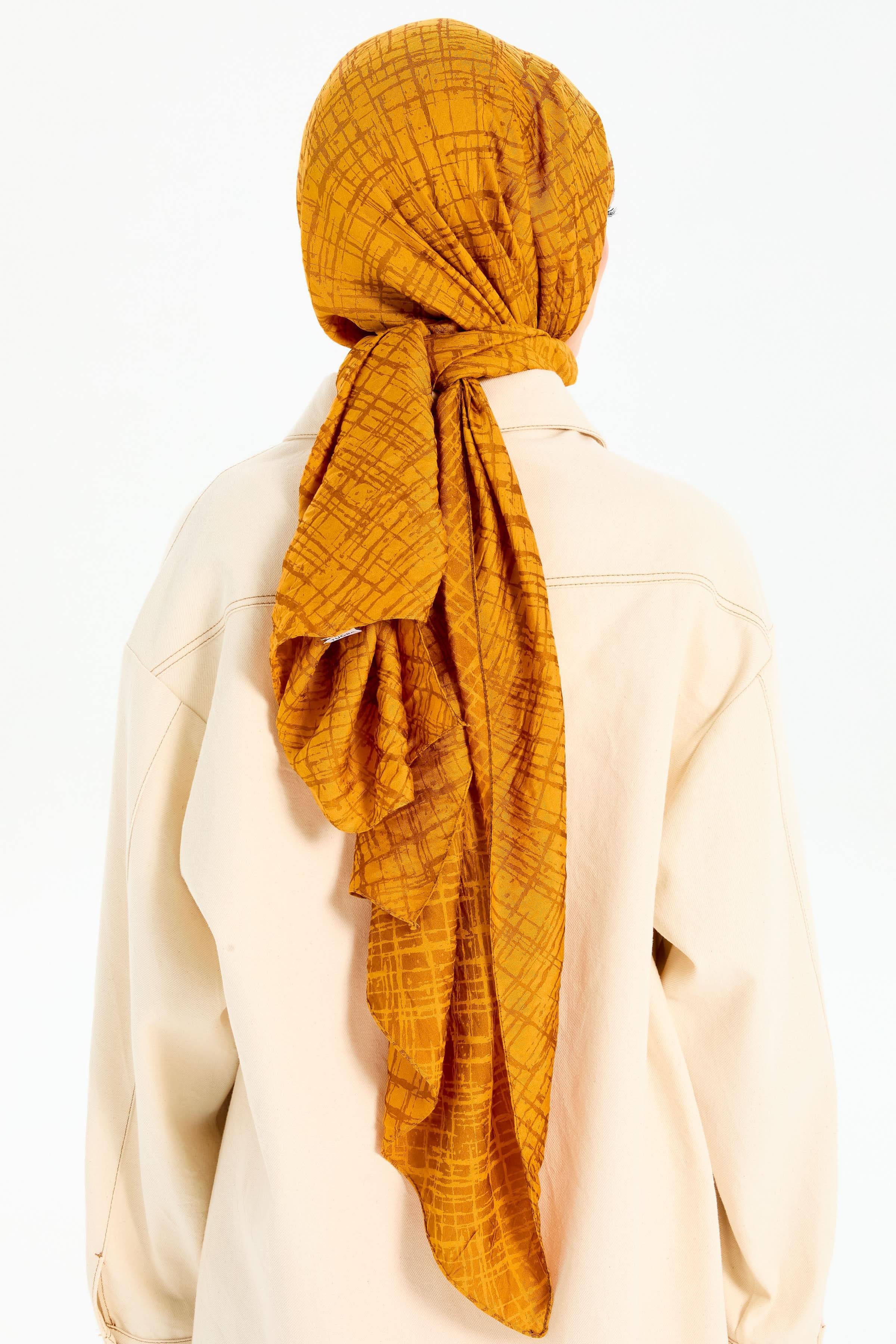 Çizik Desen Viskon Şal - Hardal TUGBA