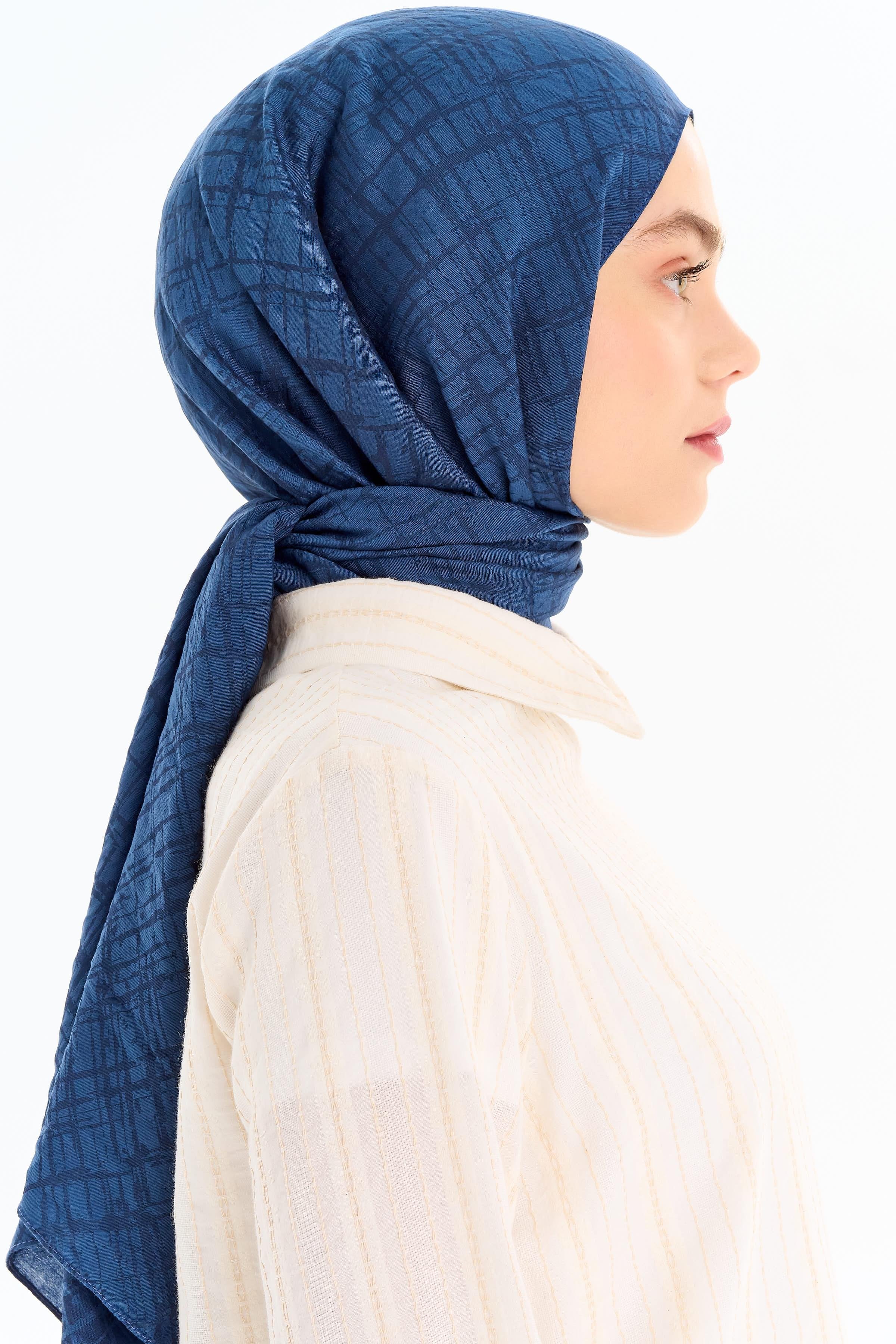 Çizik Desen Viskon Şal - İndigo TUGBA