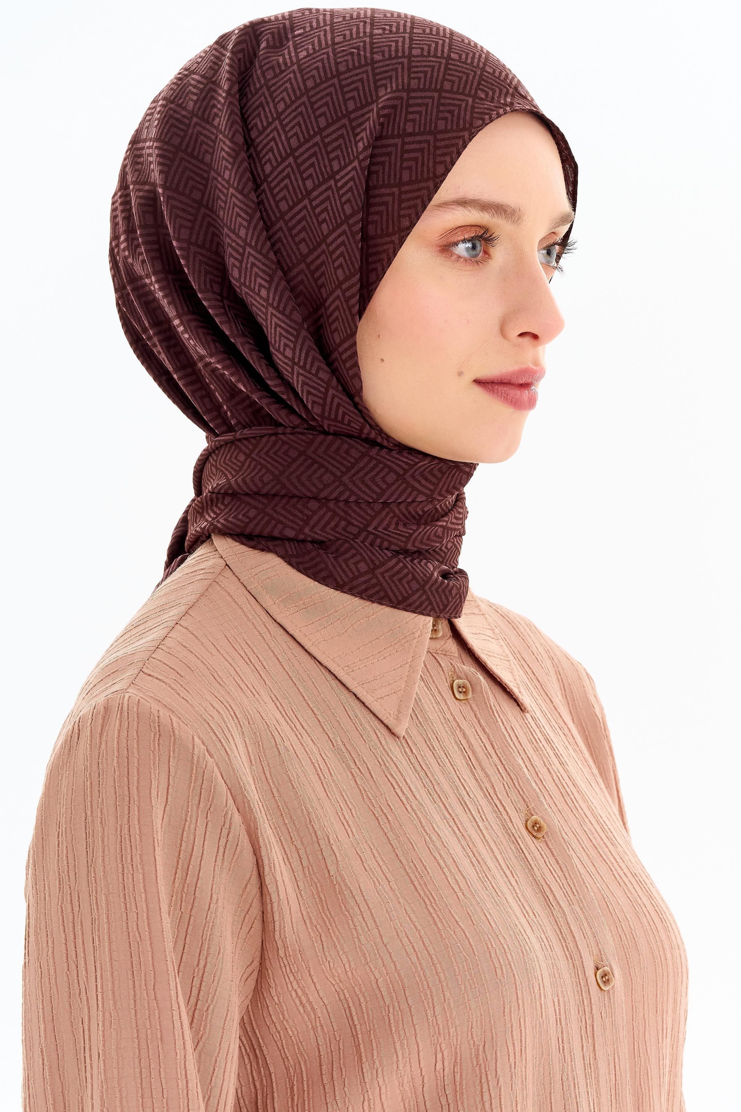 Geometrik Desen Viskon Şal - Kahve TUGBA