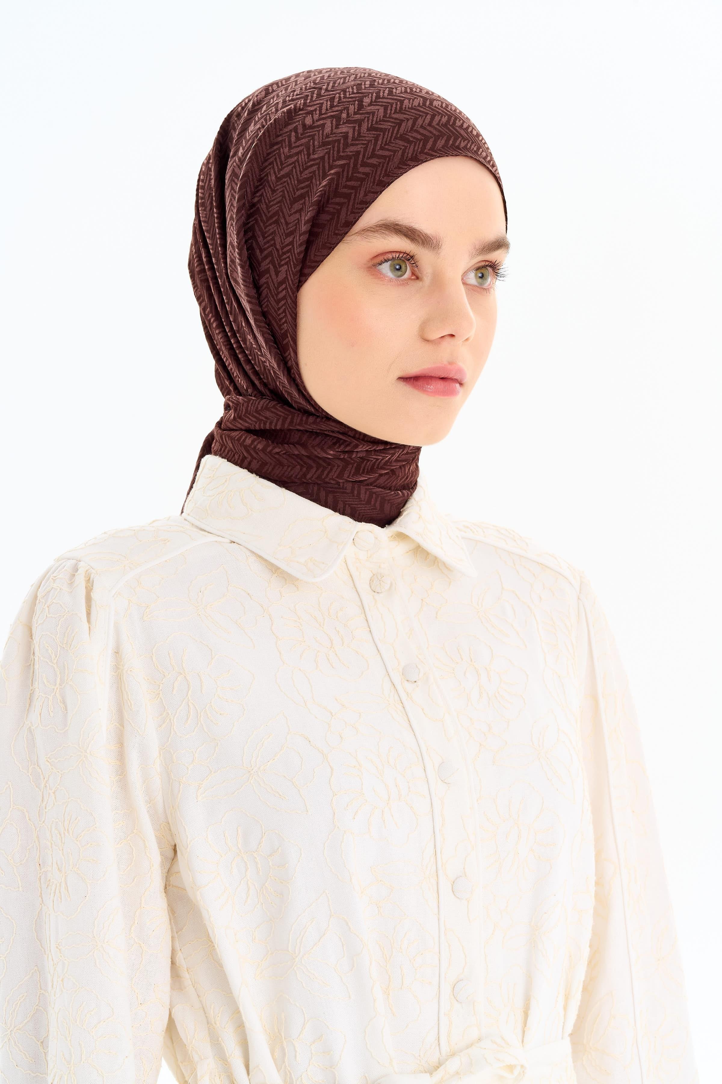 Balıksırtı Desen Viskon Şal - Kahve TUGBA