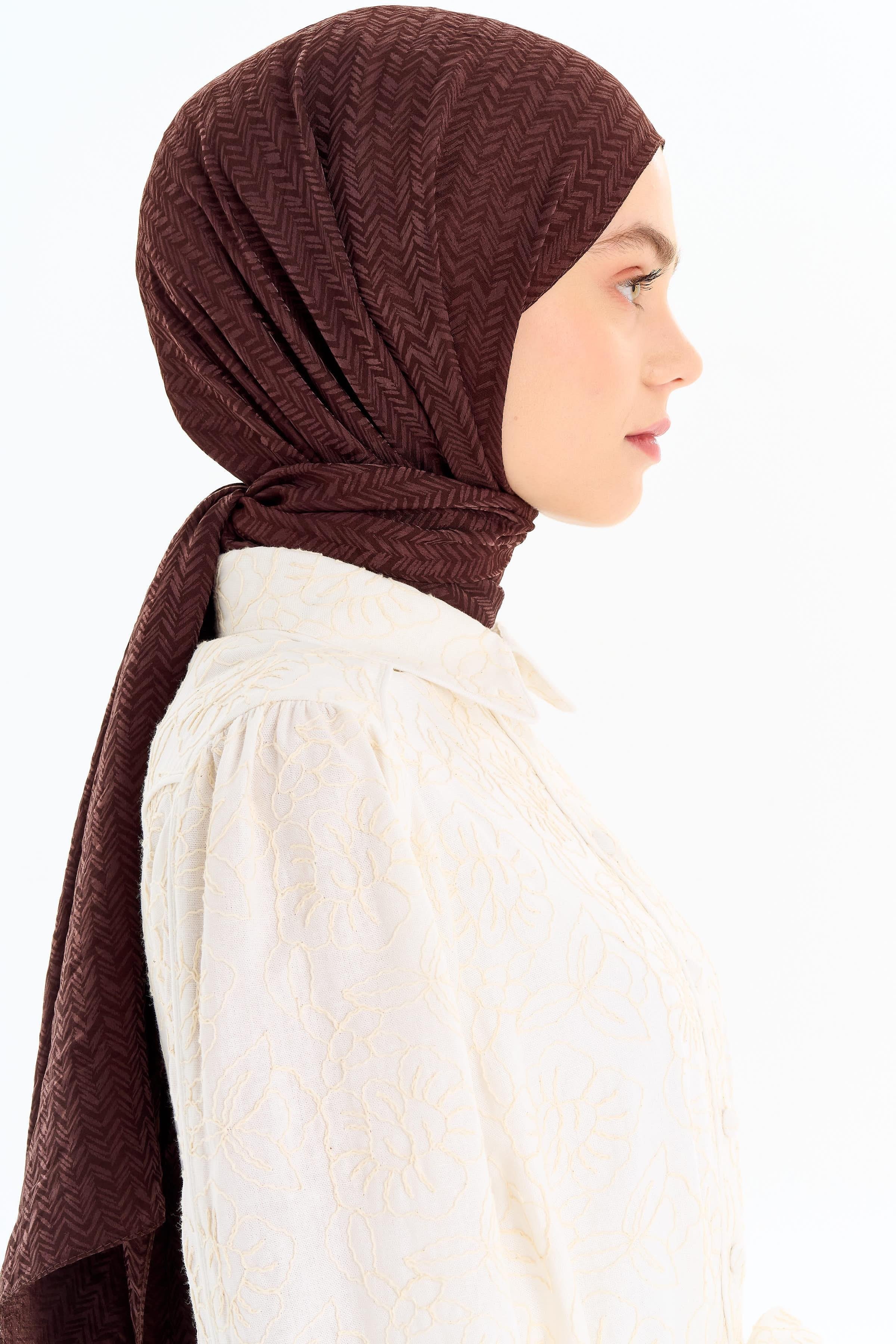 Balıksırtı Desen Viskon Şal - Kahve TUGBA