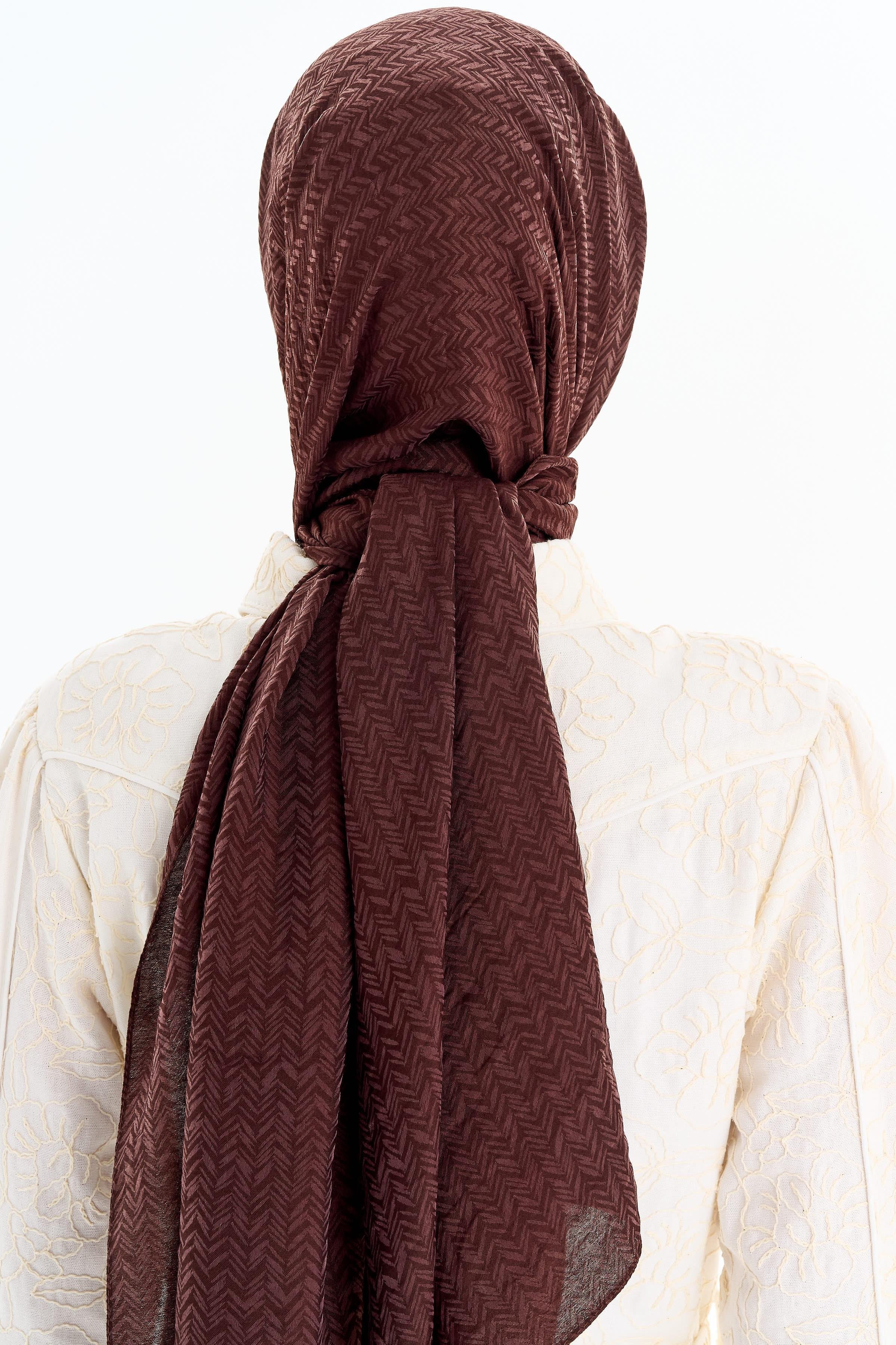 Balıksırtı Desen Viskon Şal - Kahve TUGBA