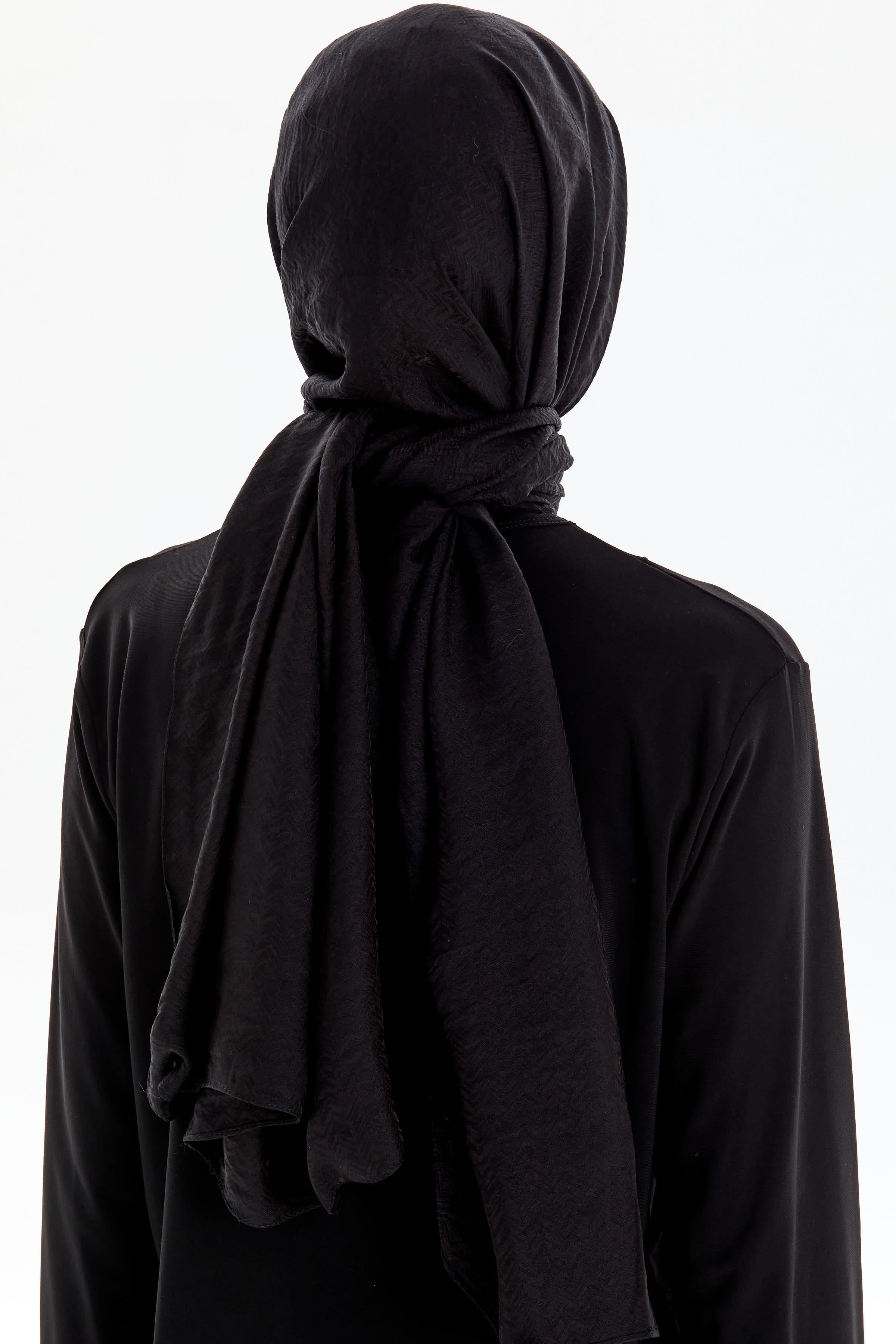 Balıksırtı Desen Viskon Şal - Siyah TUGBA