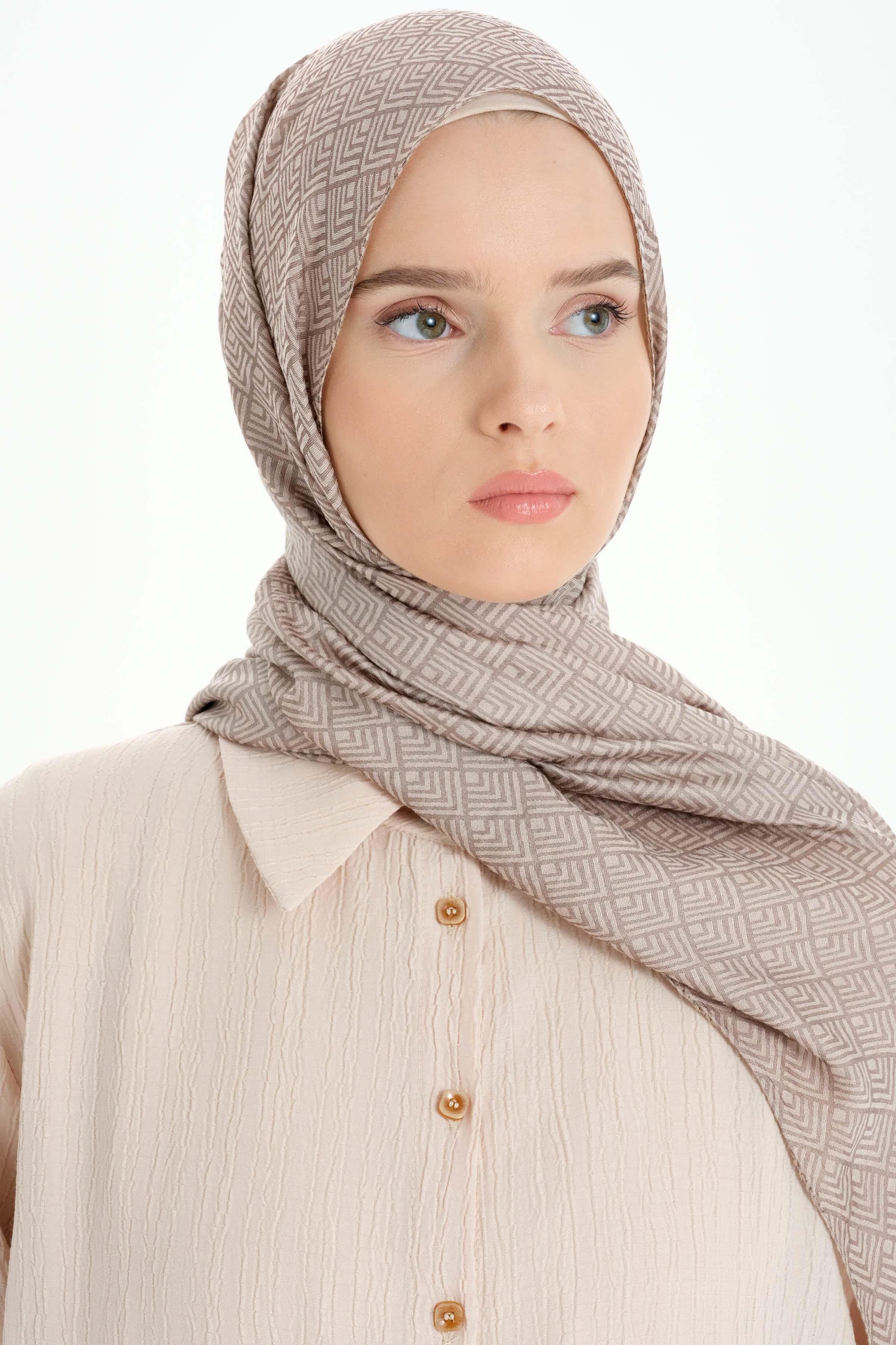 Geometrik Desen Viskon Şal - Taş TUGBA