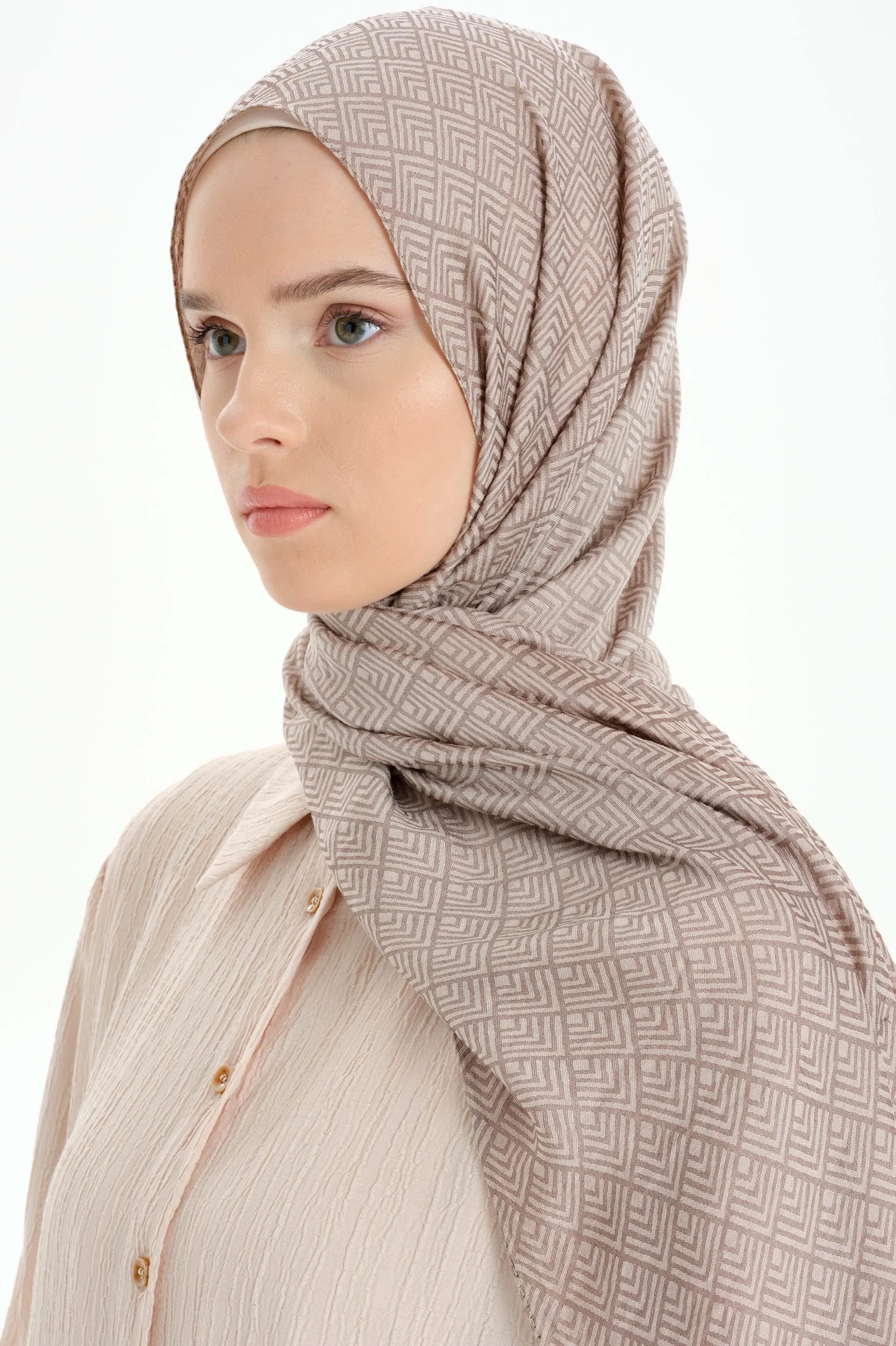 Geometrik Desen Viskon Şal - Taş TUGBA