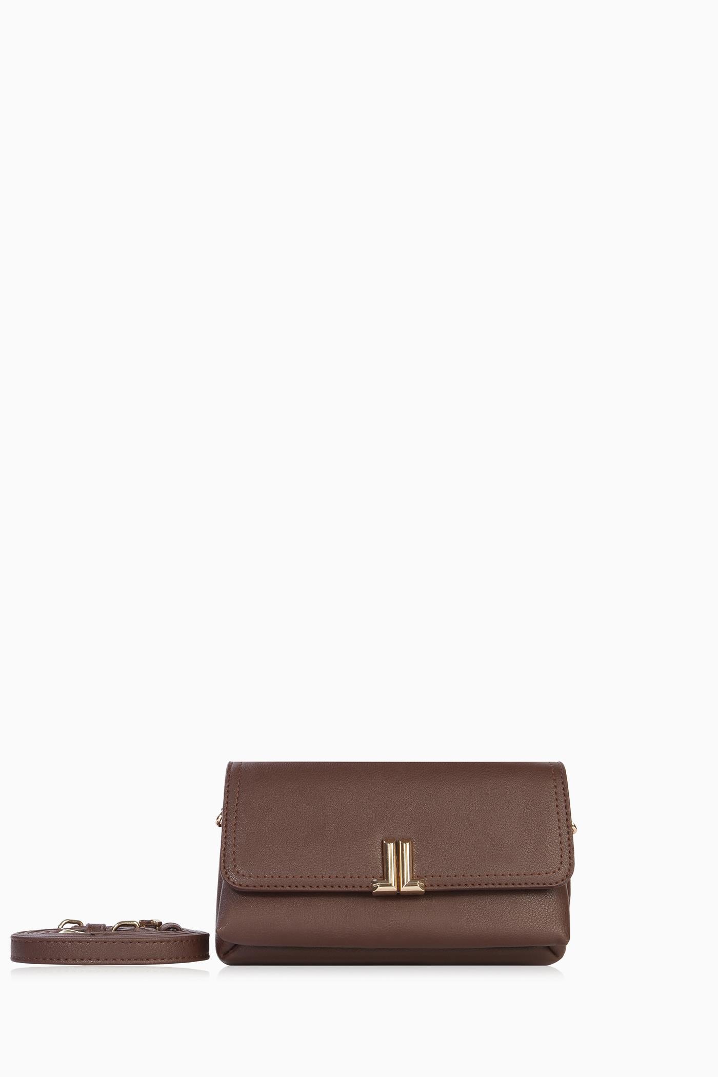 Metal Tokalı Flap Çanta - Kahve TUGBA