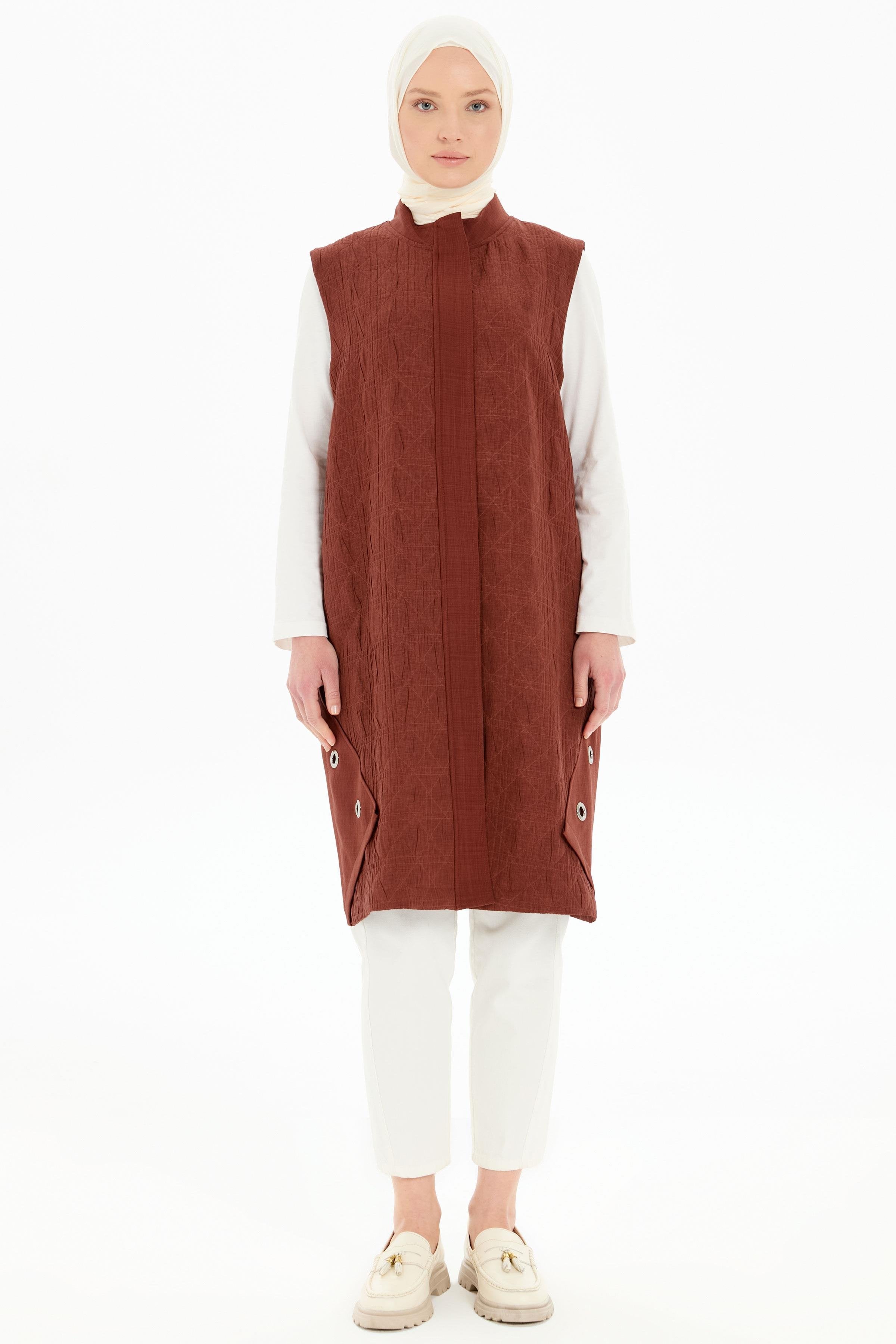 Kapitone Garnili Gizli Cepli Yelek - Taba TUGBA