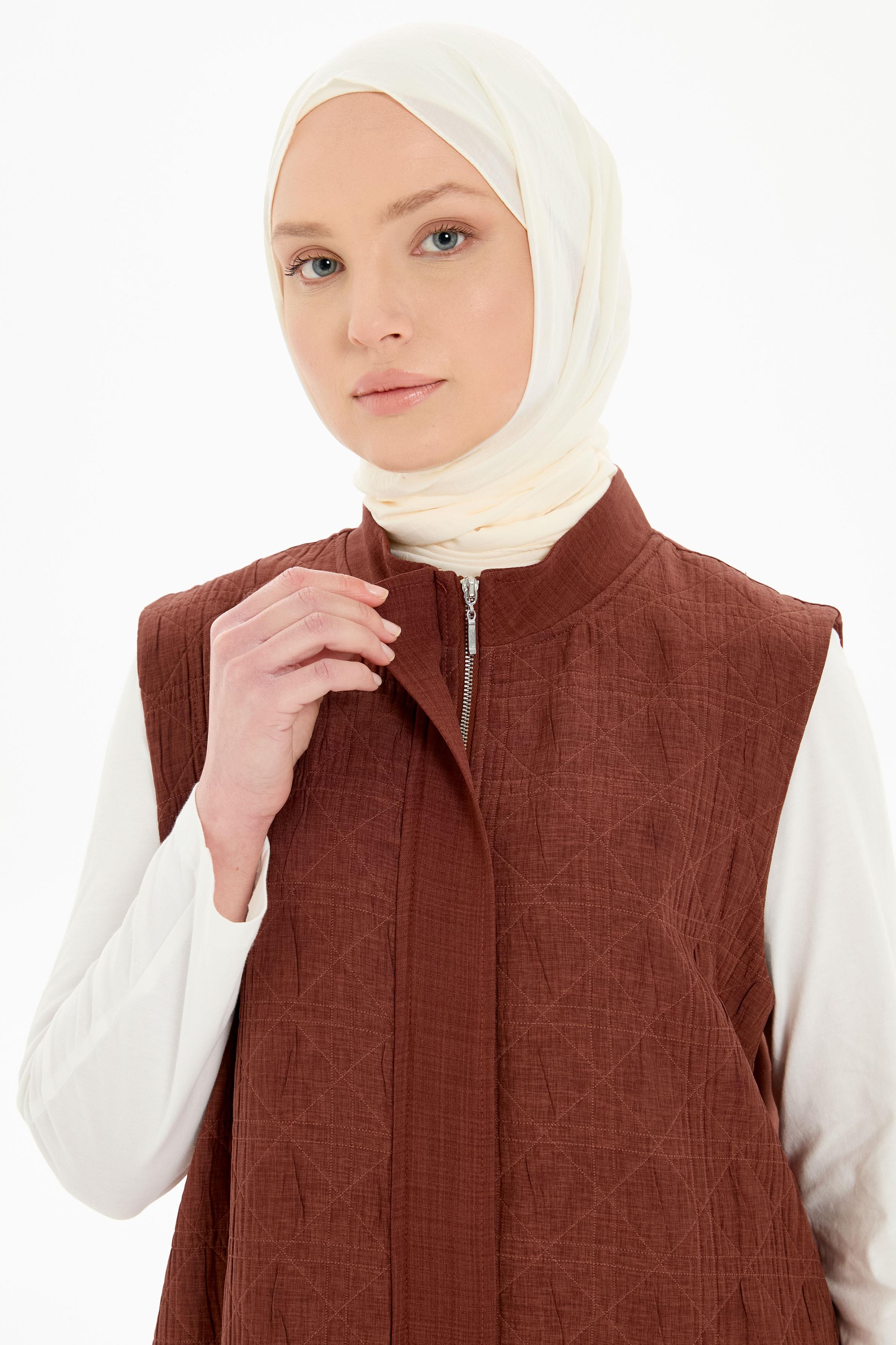 Kapitone Garnili Gizli Cepli Yelek - Taba TUGBA