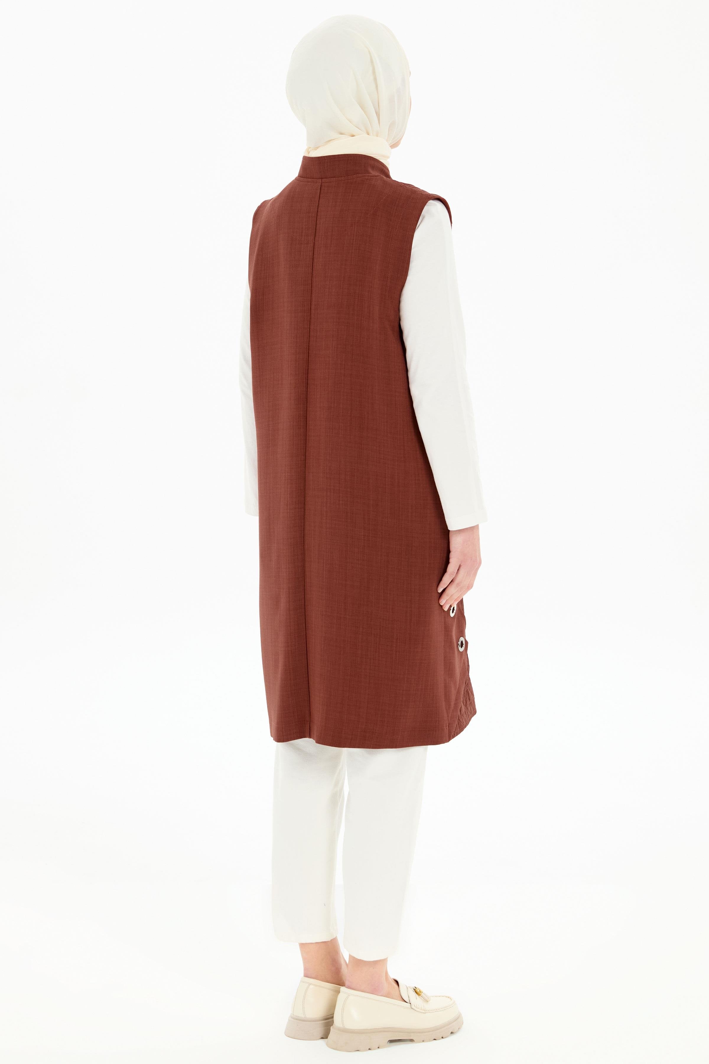 Kapitone Garnili Gizli Cepli Yelek - Taba TUGBA