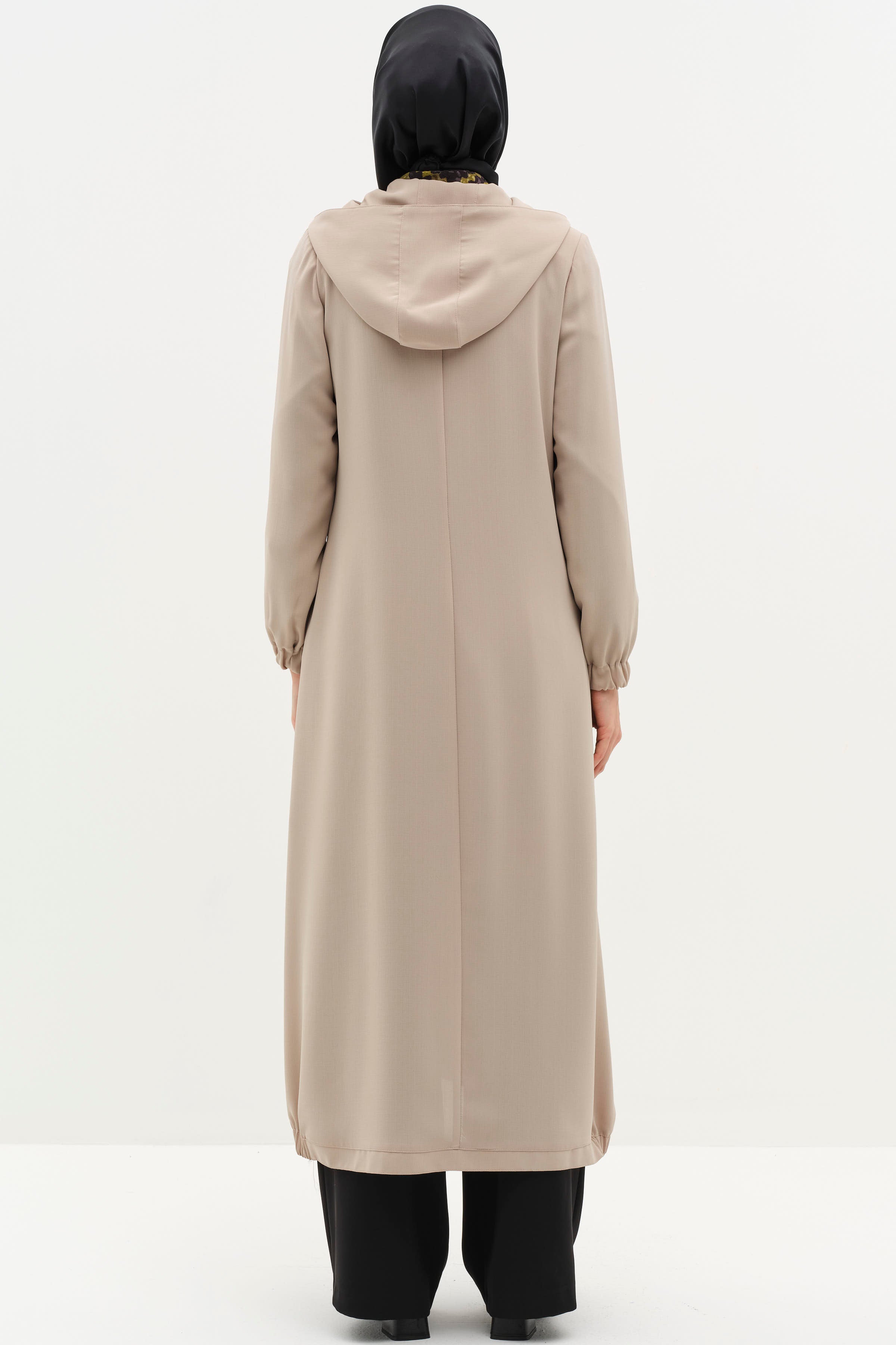 Kapüşonlu Fermuar Kapamalı Ferace - Bej TUĞBA