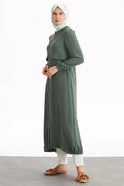 Kapüşonlu Fermuar Kapamalı Ferace - Yeşil TUĞBA