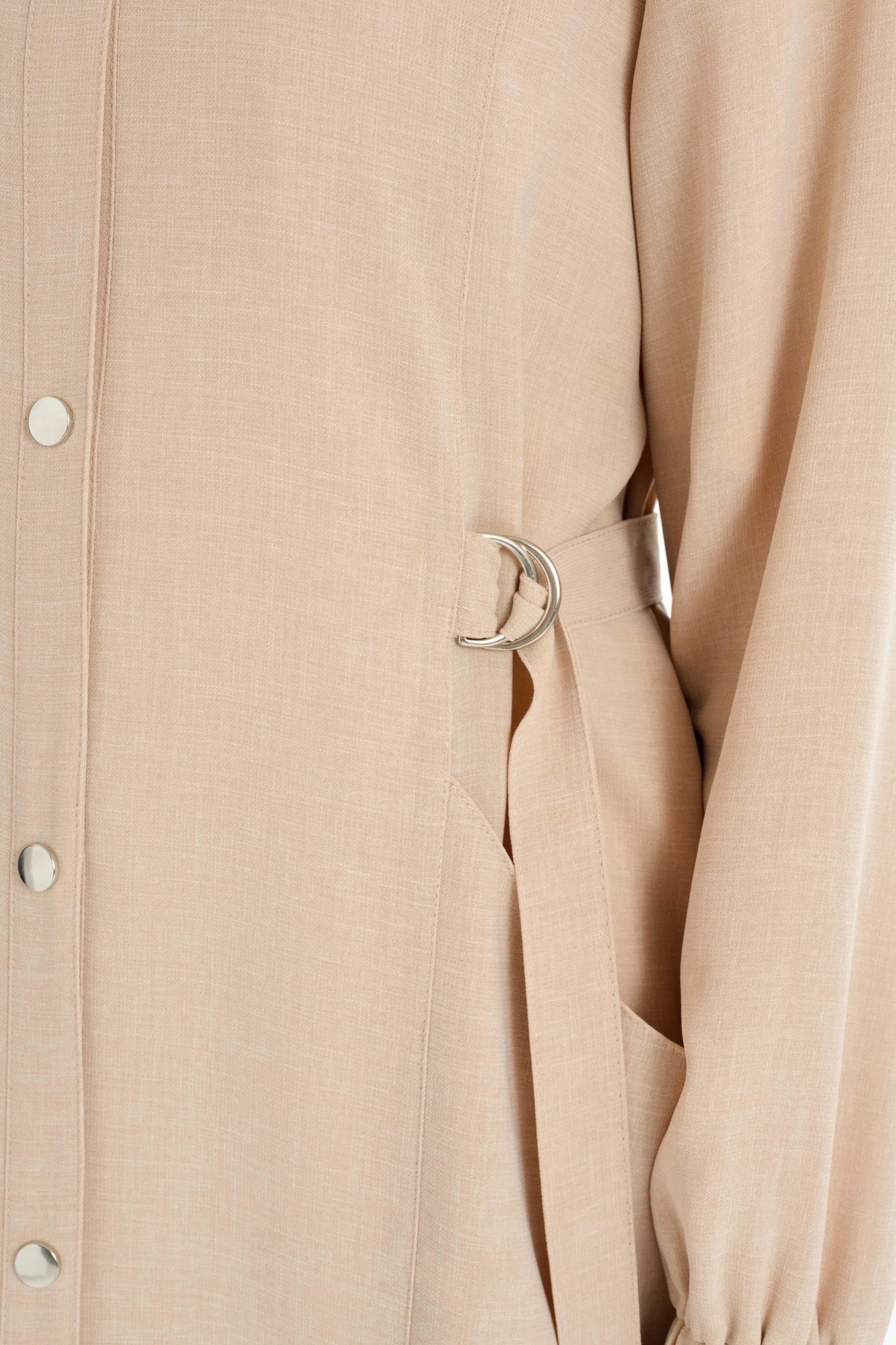 Kapüşonlu File Garnili Kap - Bej TUGBA