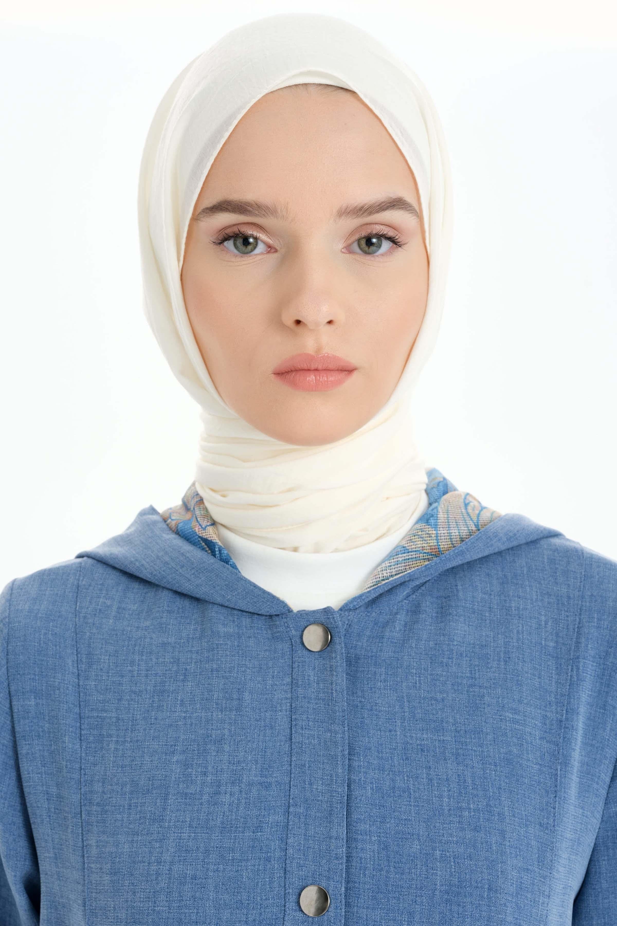 Kapüşonlu File Garnili Kap - İndigo TUGBA