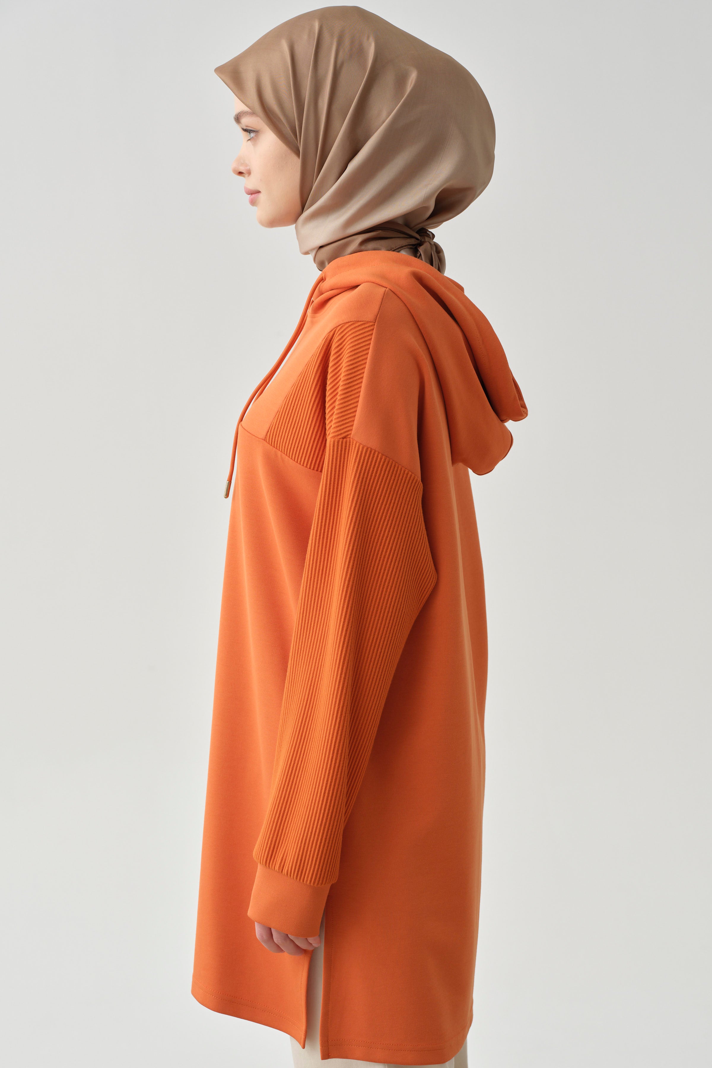 Kapüşonlu Garnili Sweat - Oranj TUGBA