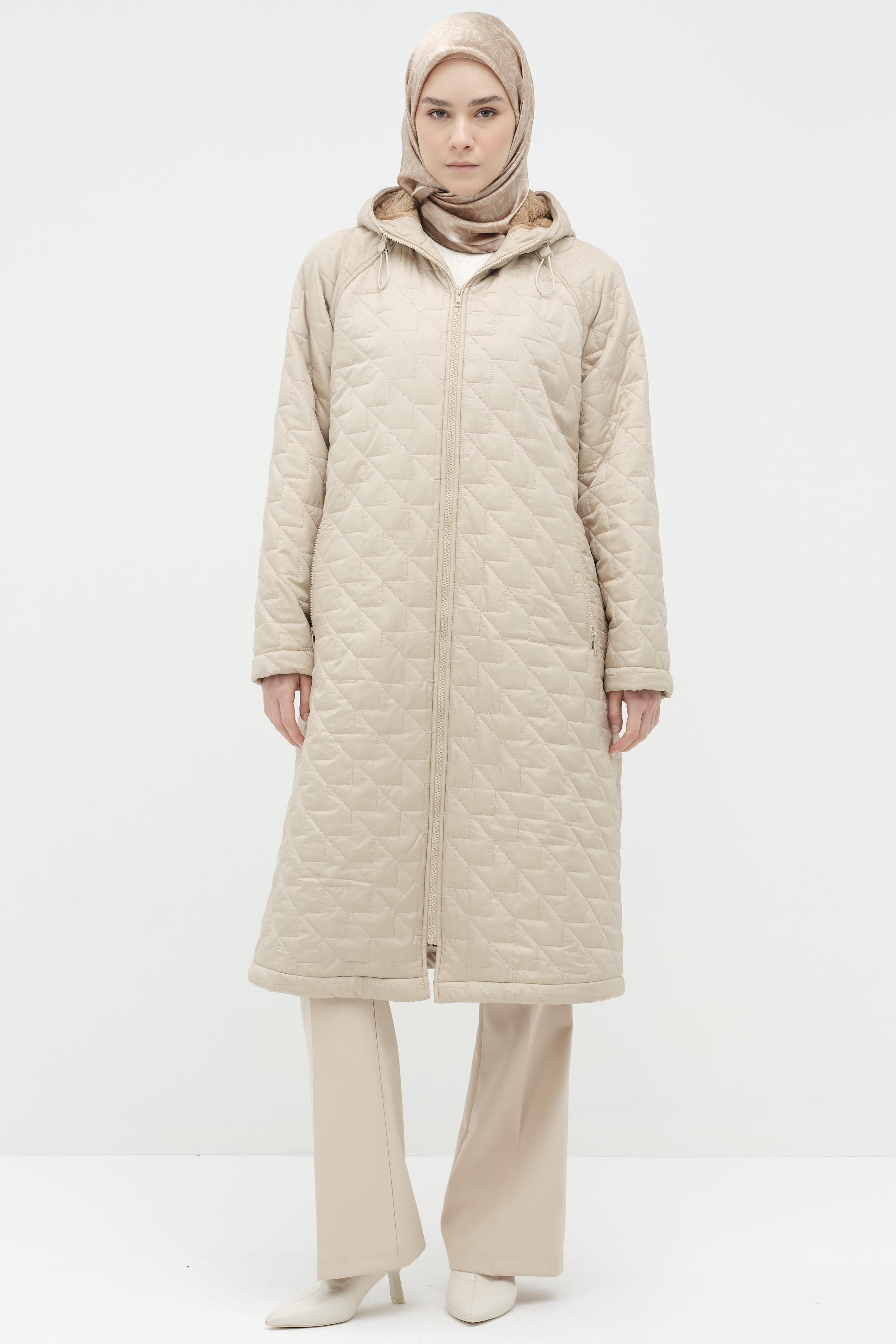 Kapüşonlu Kapitone Kaban - Bej TUGBA