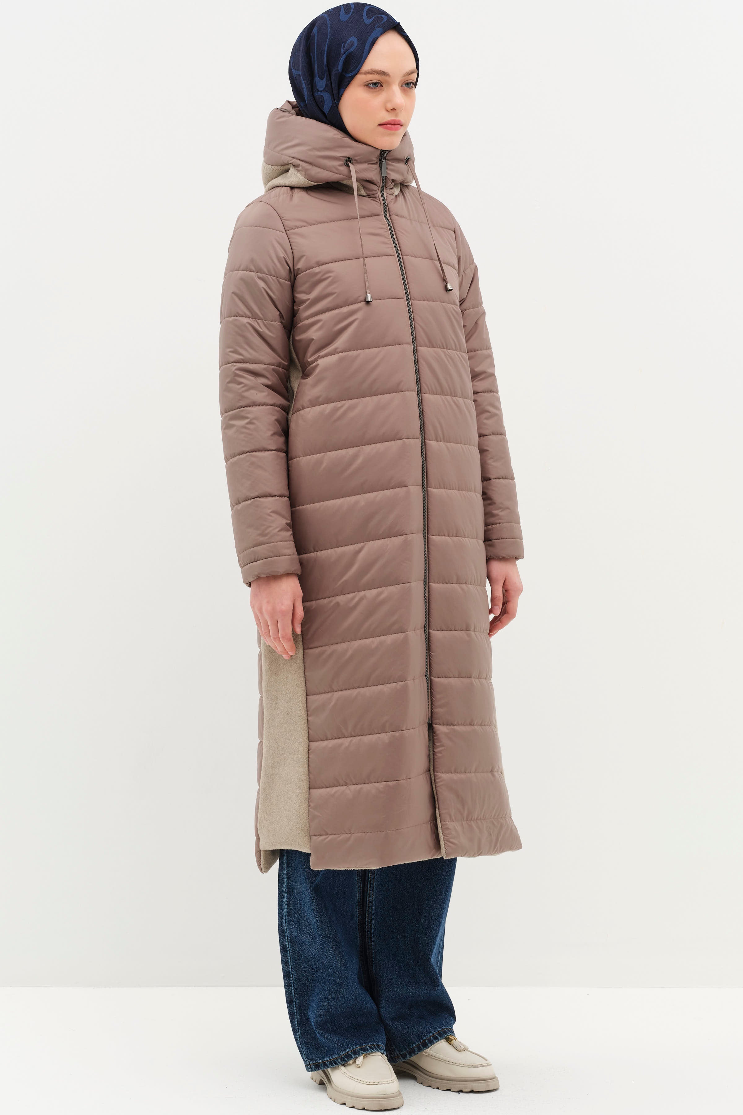 Kapüşonlu Kapitone Kaban - Vizon TUGBA