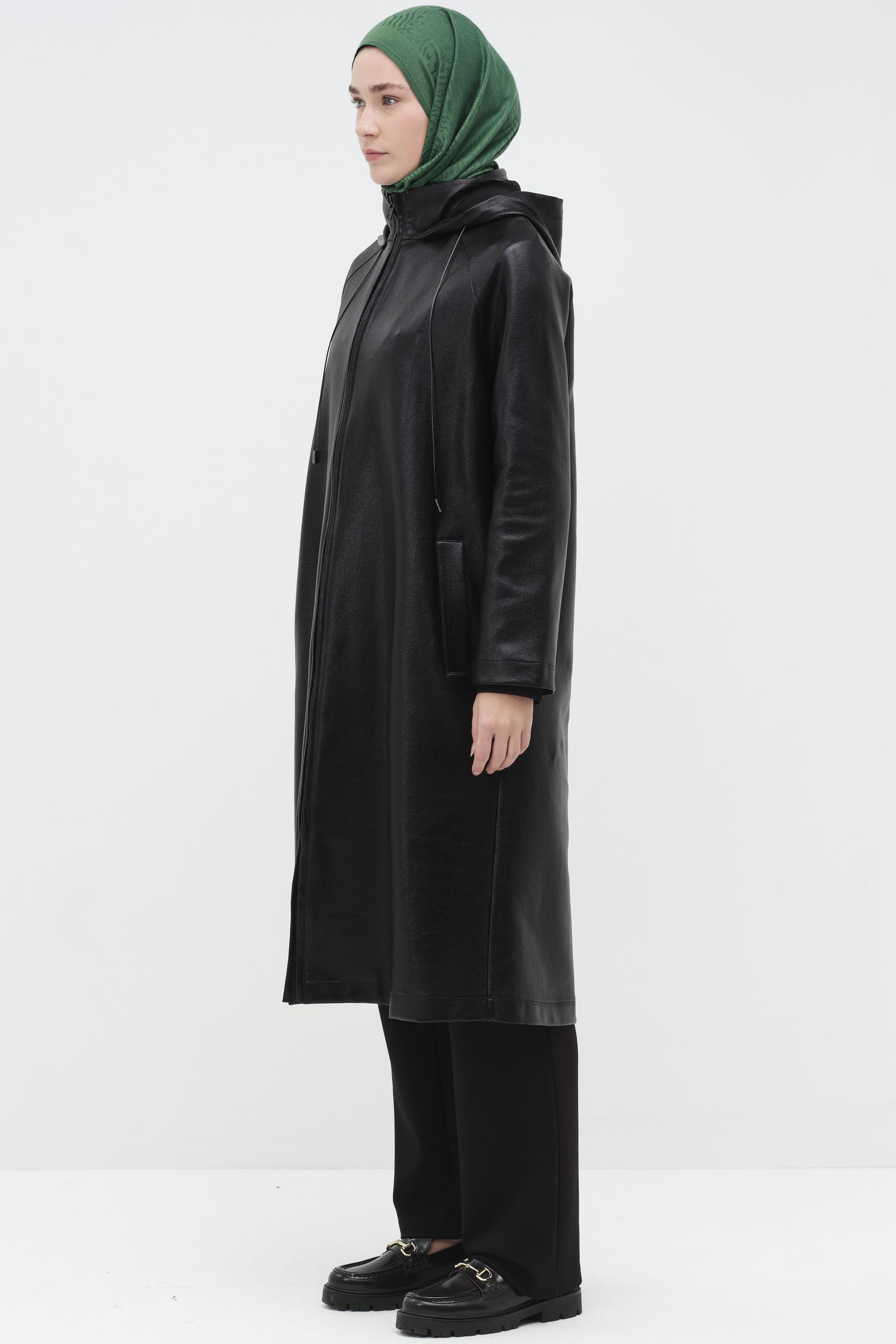 Kapüşonlu Reglan Kollu Giy-Çık - Siyah TUGBA