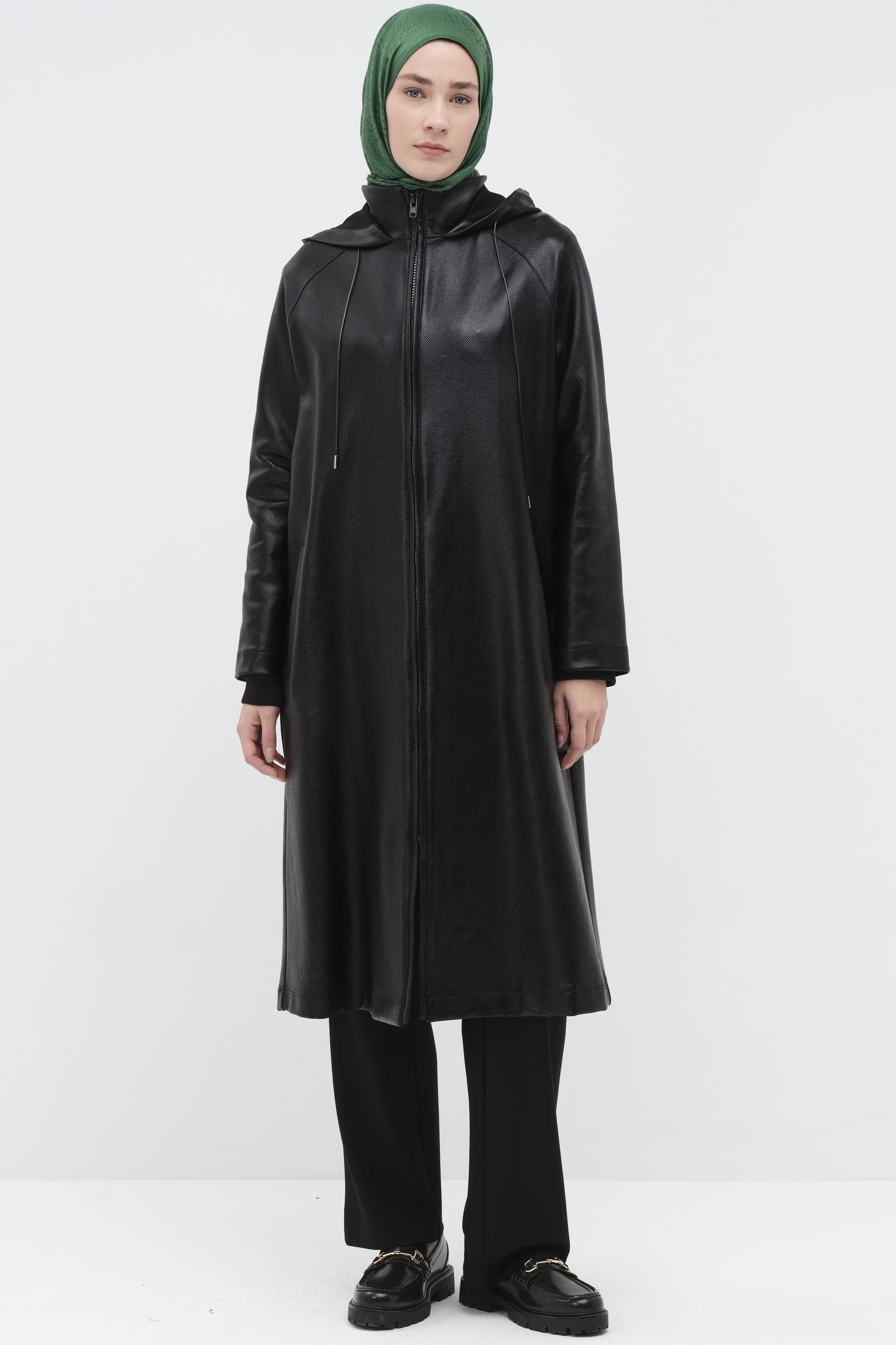 Kapüşonlu Reglan Kollu Giy-Çık - Siyah TUGBA