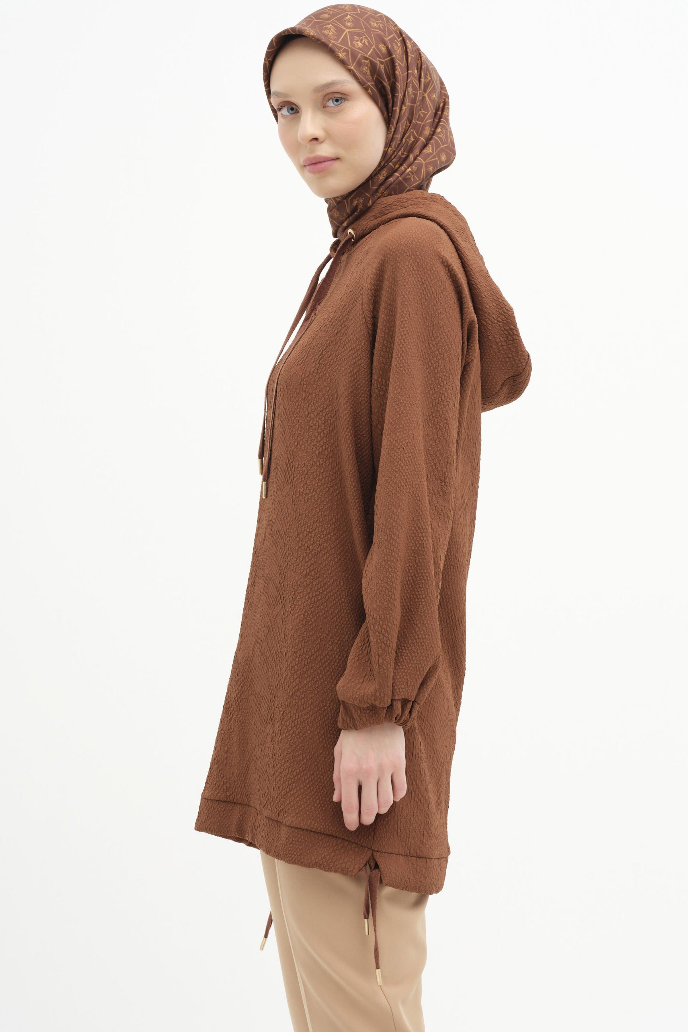 Kapüşonlu Sweat - Kahve TUGBA