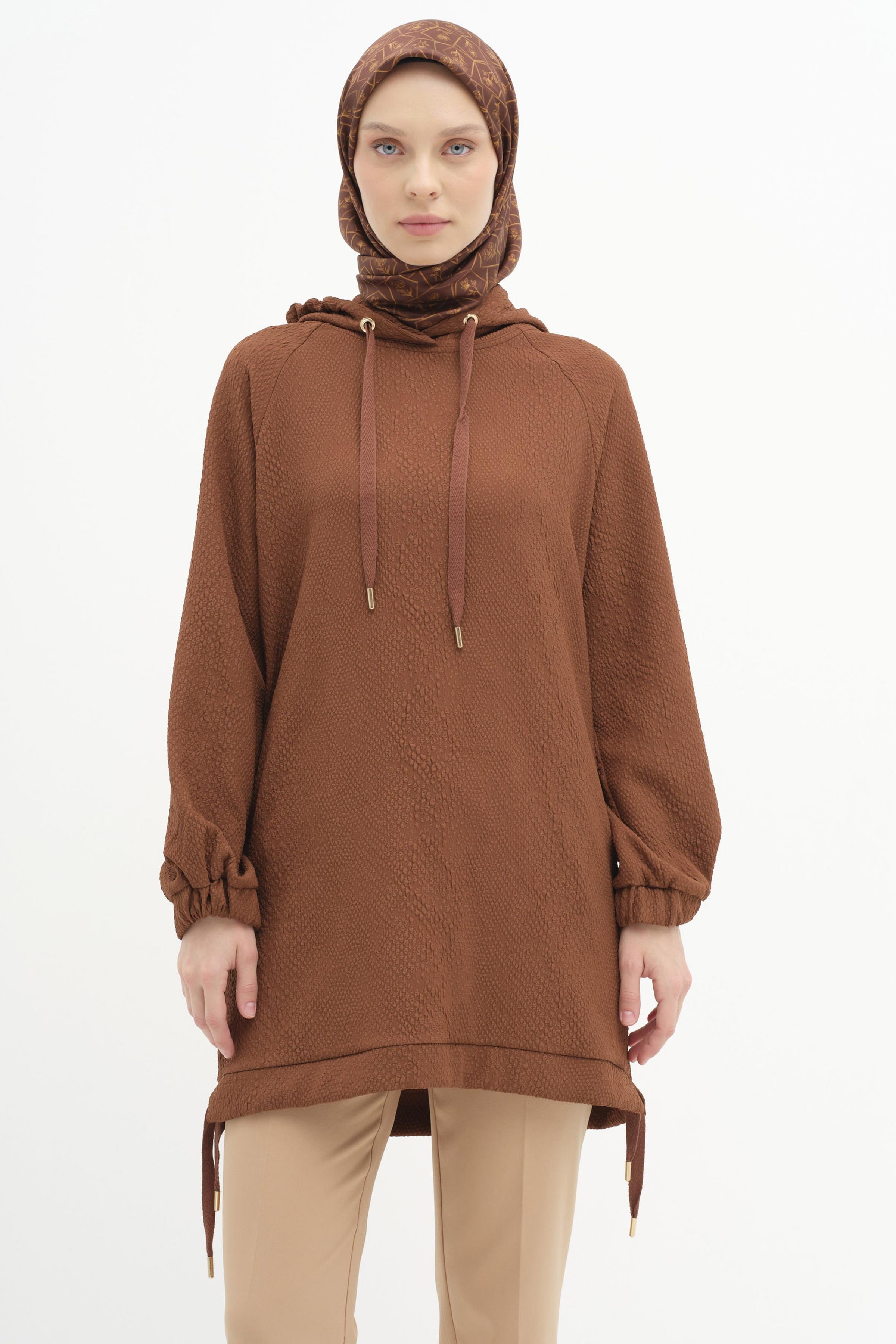 Kapüşonlu Sweat - Kahve TUGBA