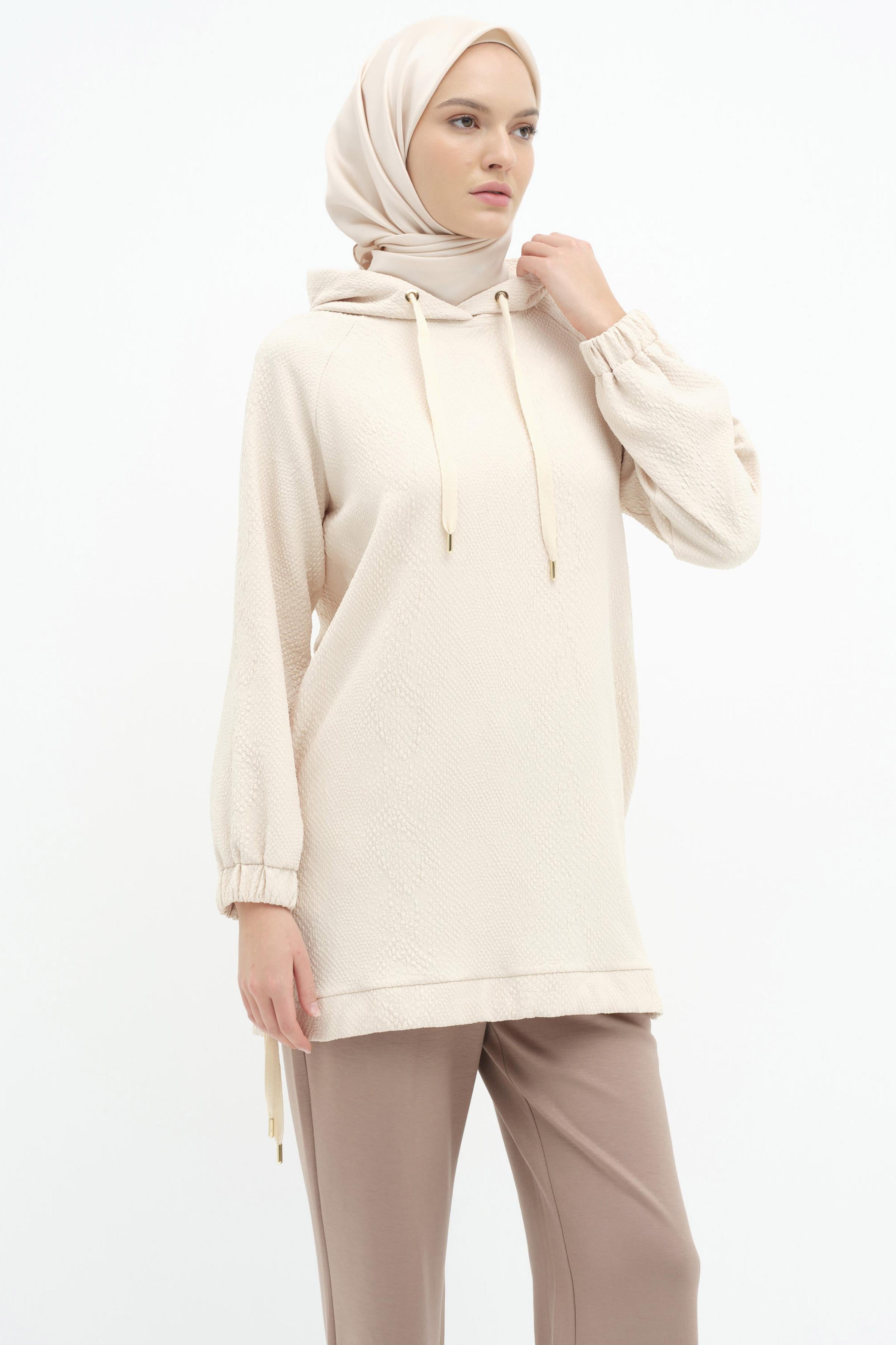 Kapüşonlu Sweat - Krem TUGBA