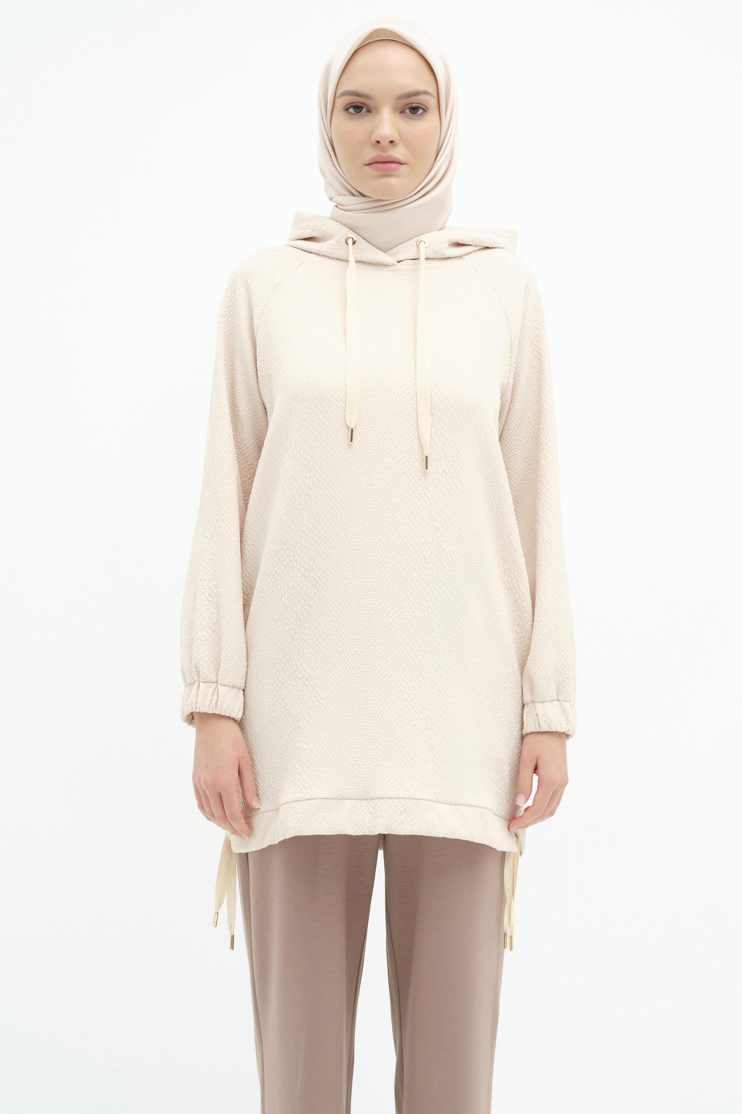 Kapüşonlu Sweat - Krem TUGBA