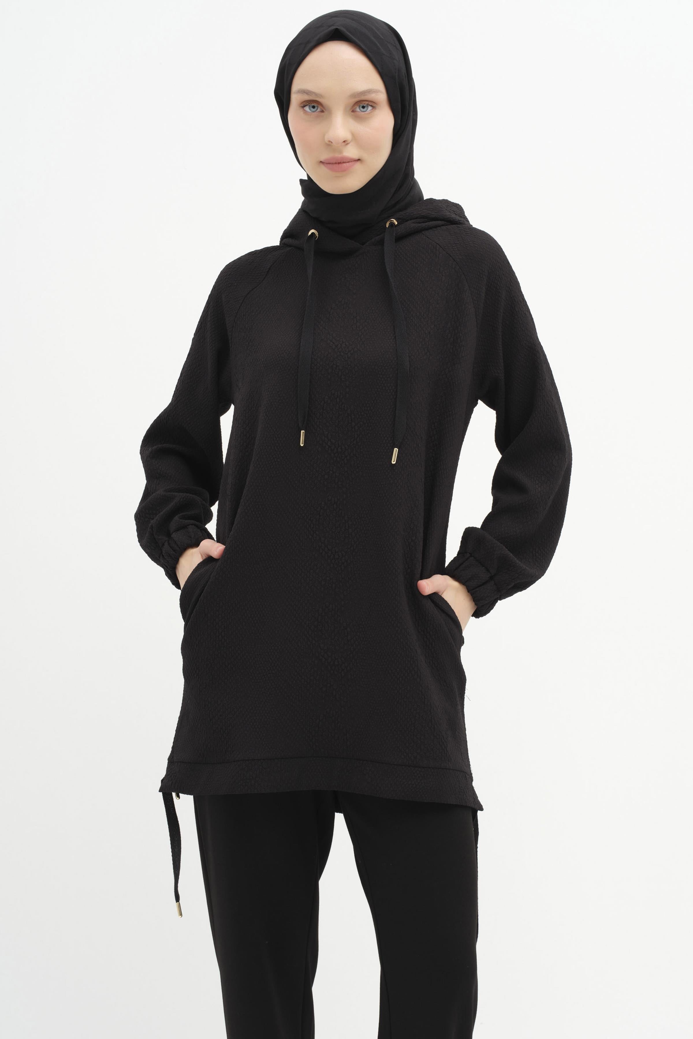 Kapüşonlu Sweat - Siyah TUGBA