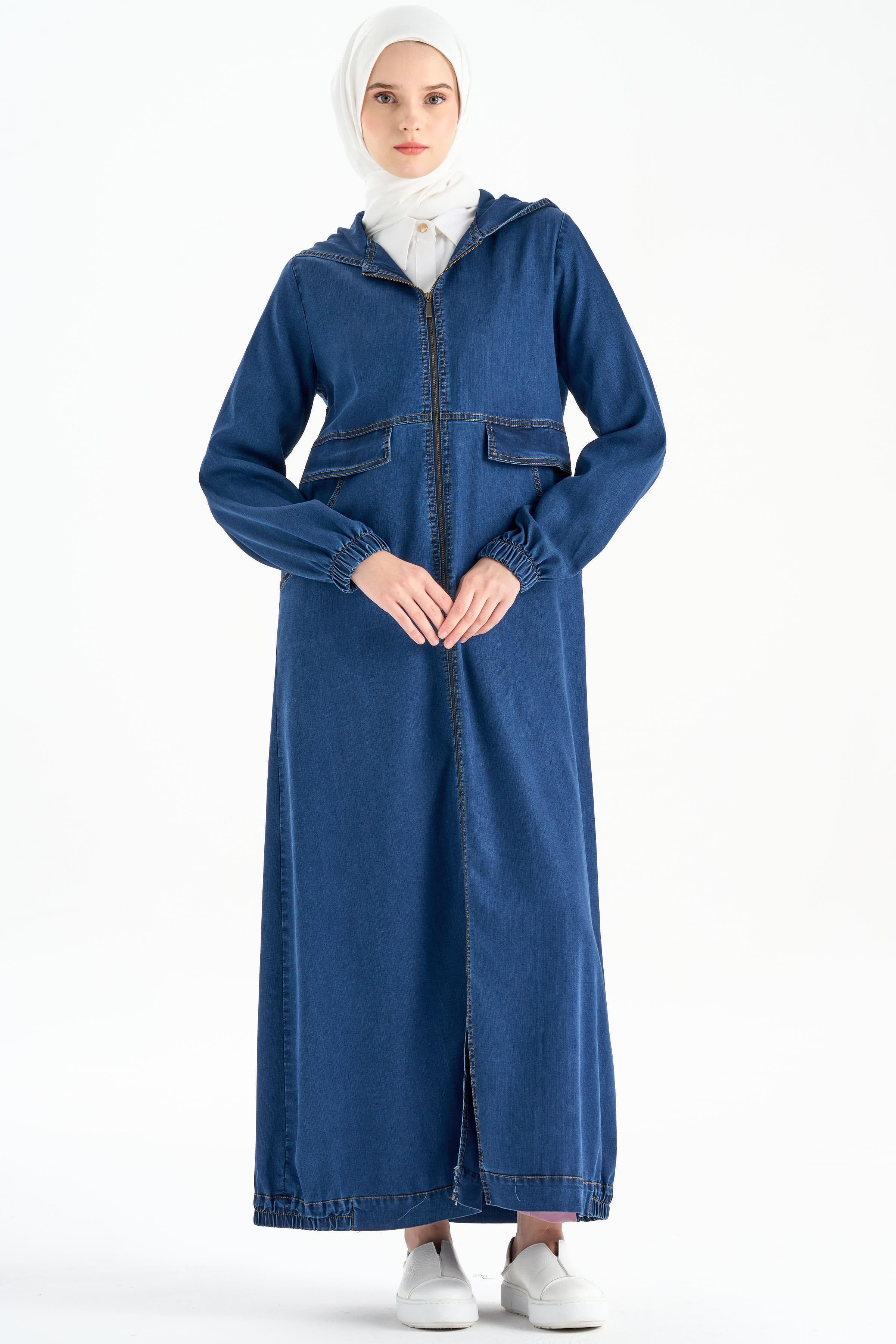 Kapüşonlu Tencel Ferace - İndigo TUGBA