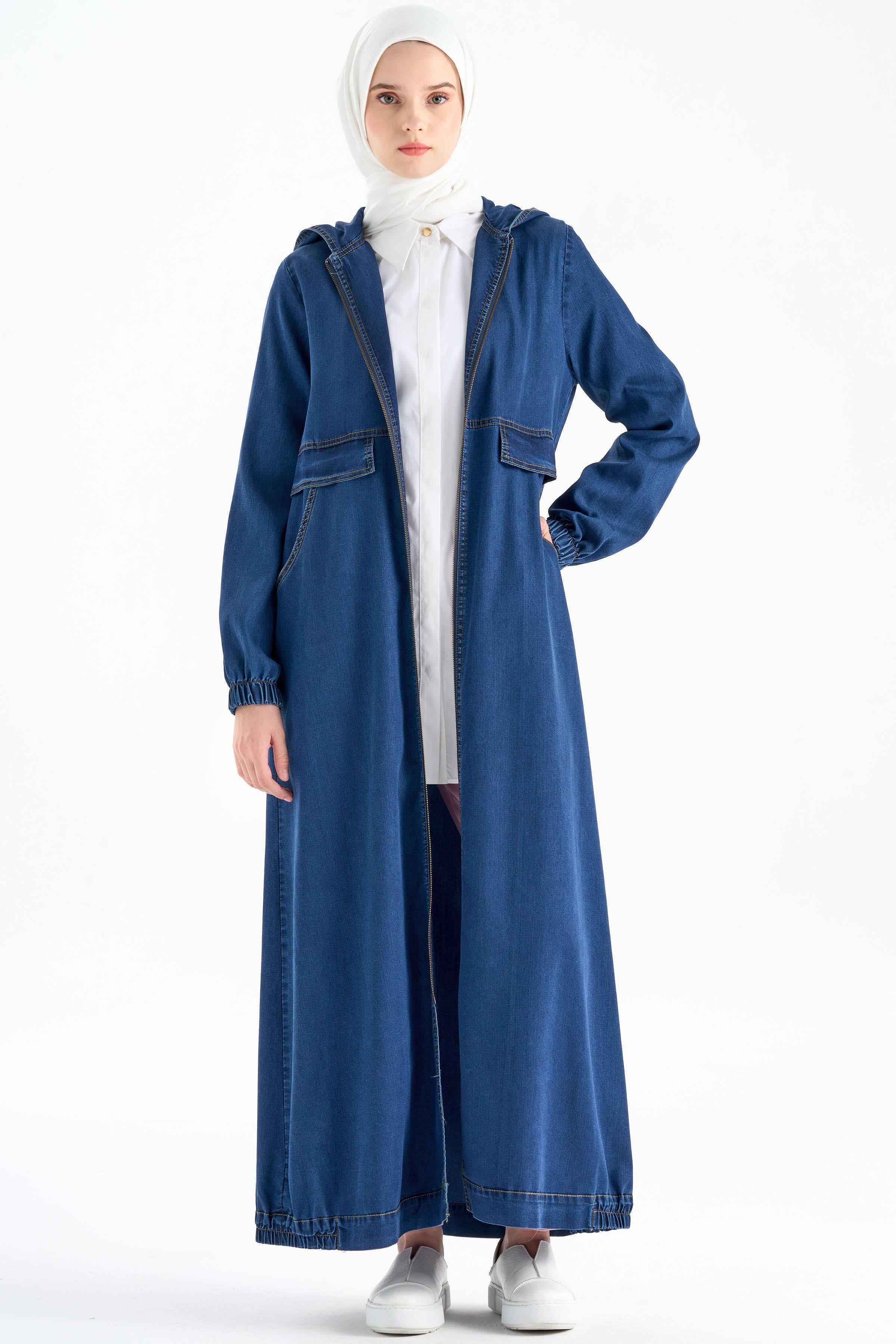 Kapüşonlu Tencel Ferace - İndigo TUGBA