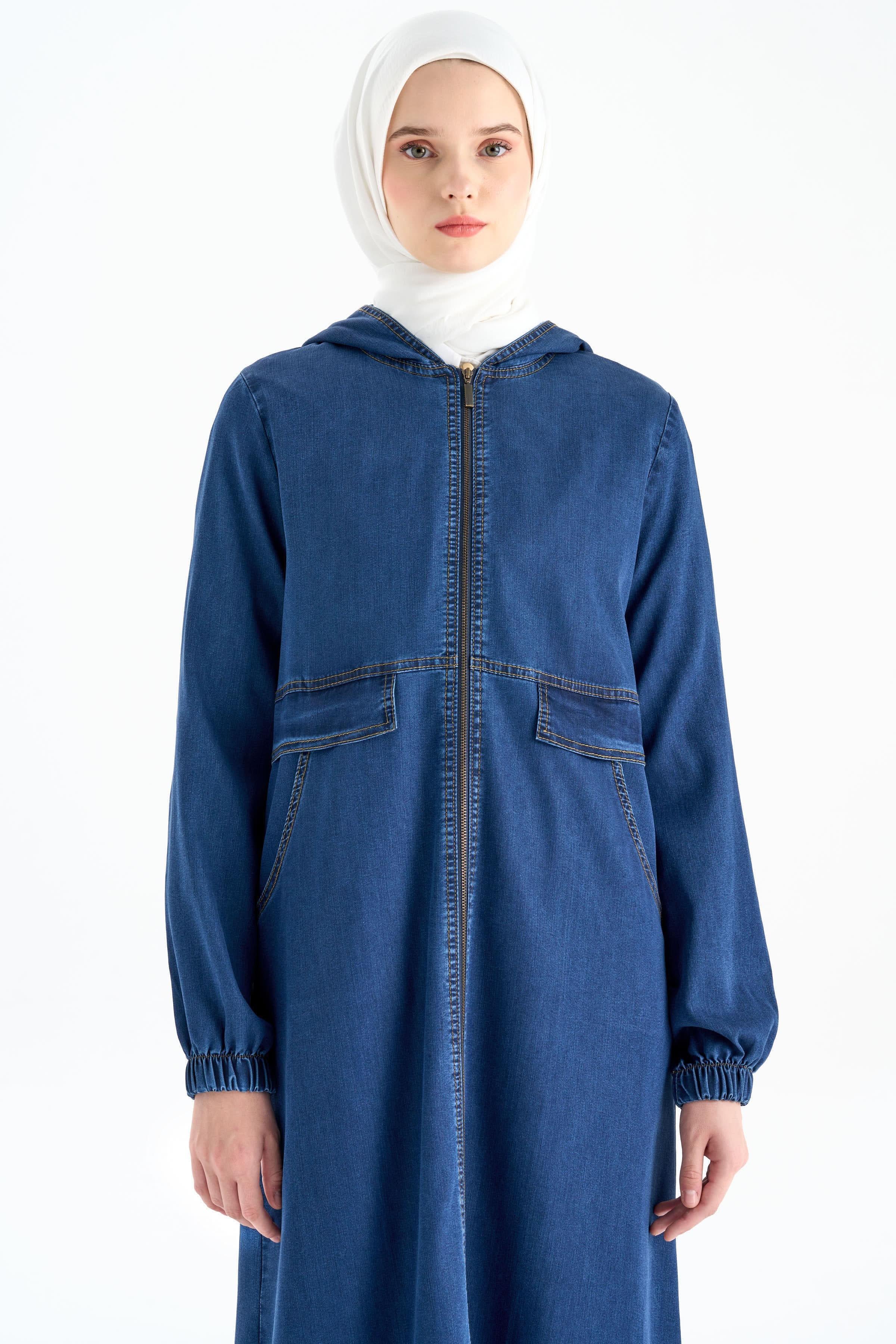 Kapüşonlu Tencel Ferace - İndigo TUGBA