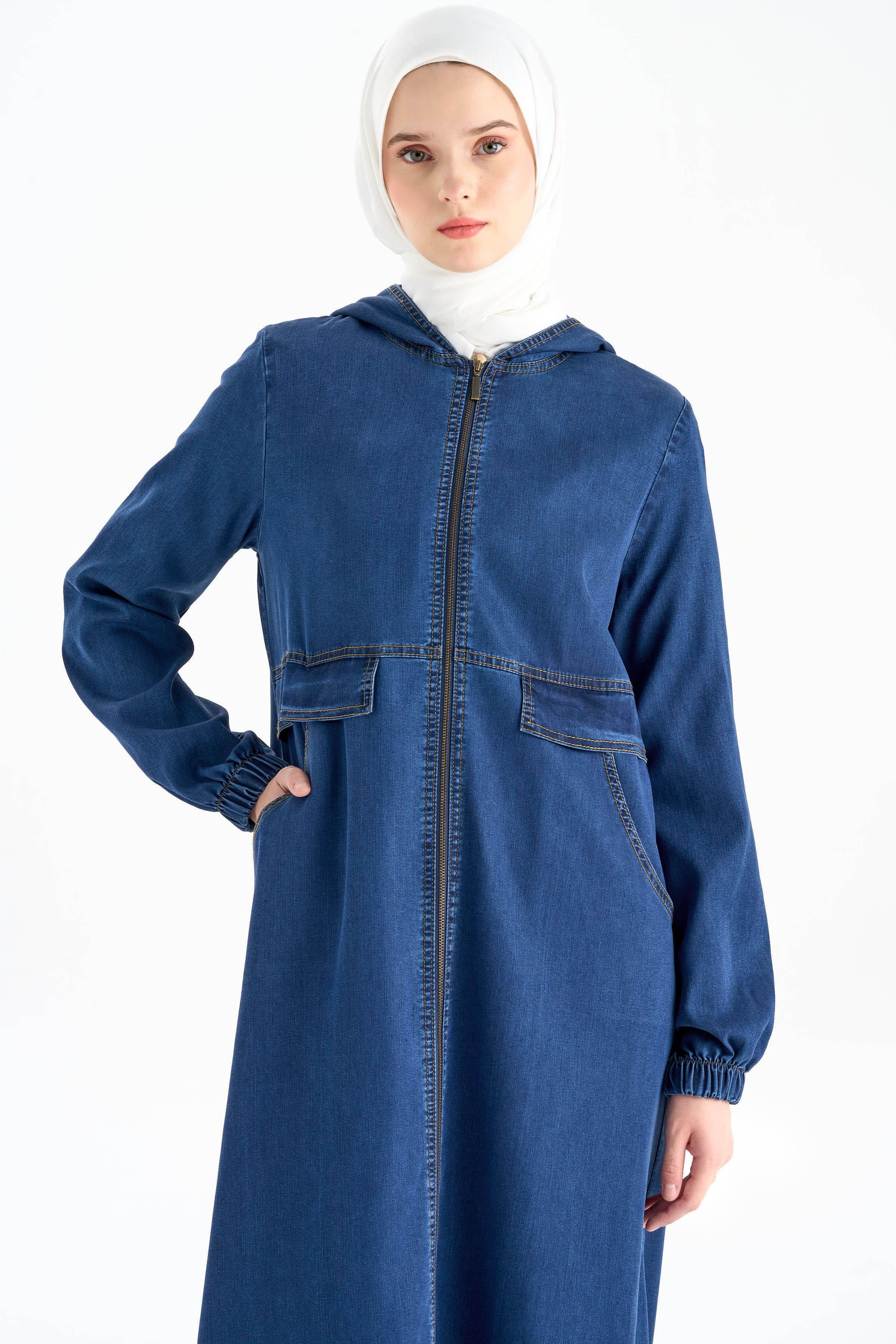 Kapüşonlu Tencel Ferace - İndigo TUGBA