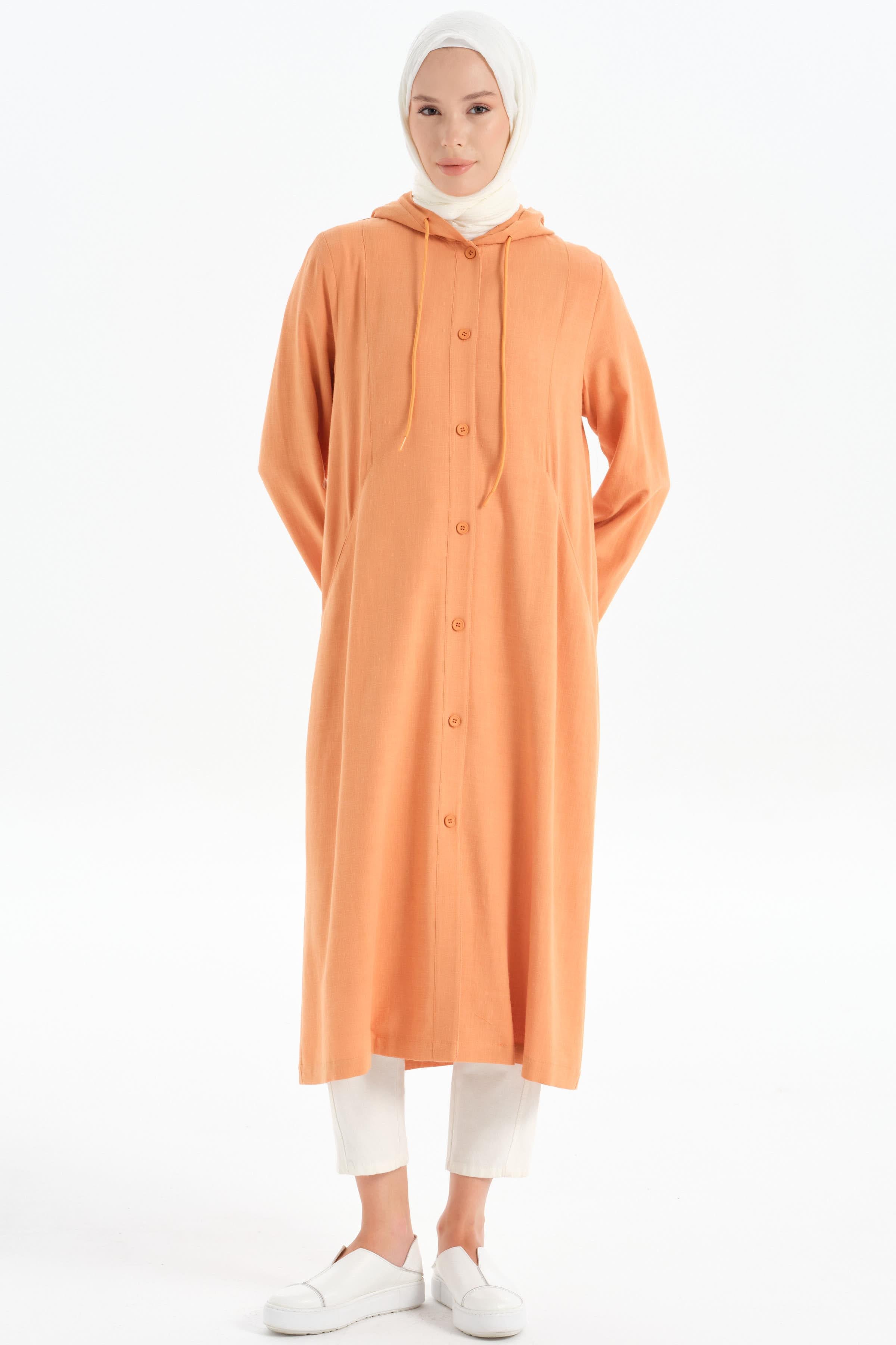 Kapüşonlu Yırtmaç Detaylı Giy-Çık - Somon TUGBA