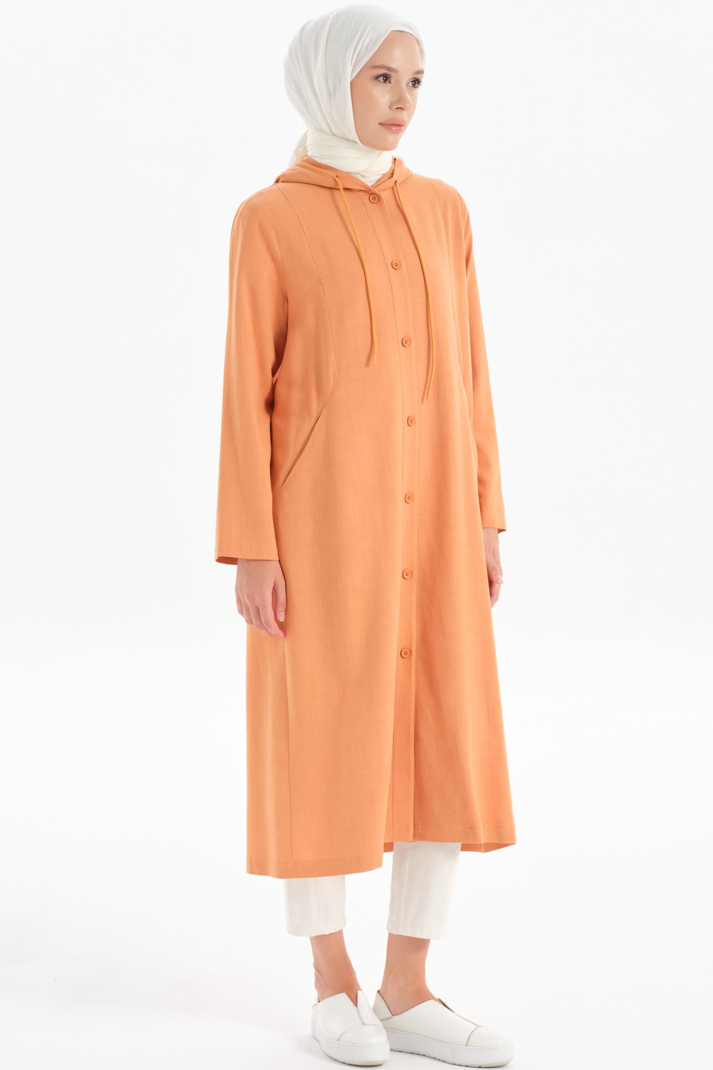 Kapüşonlu Yırtmaç Detaylı Giy-Çık - Somon TUGBA