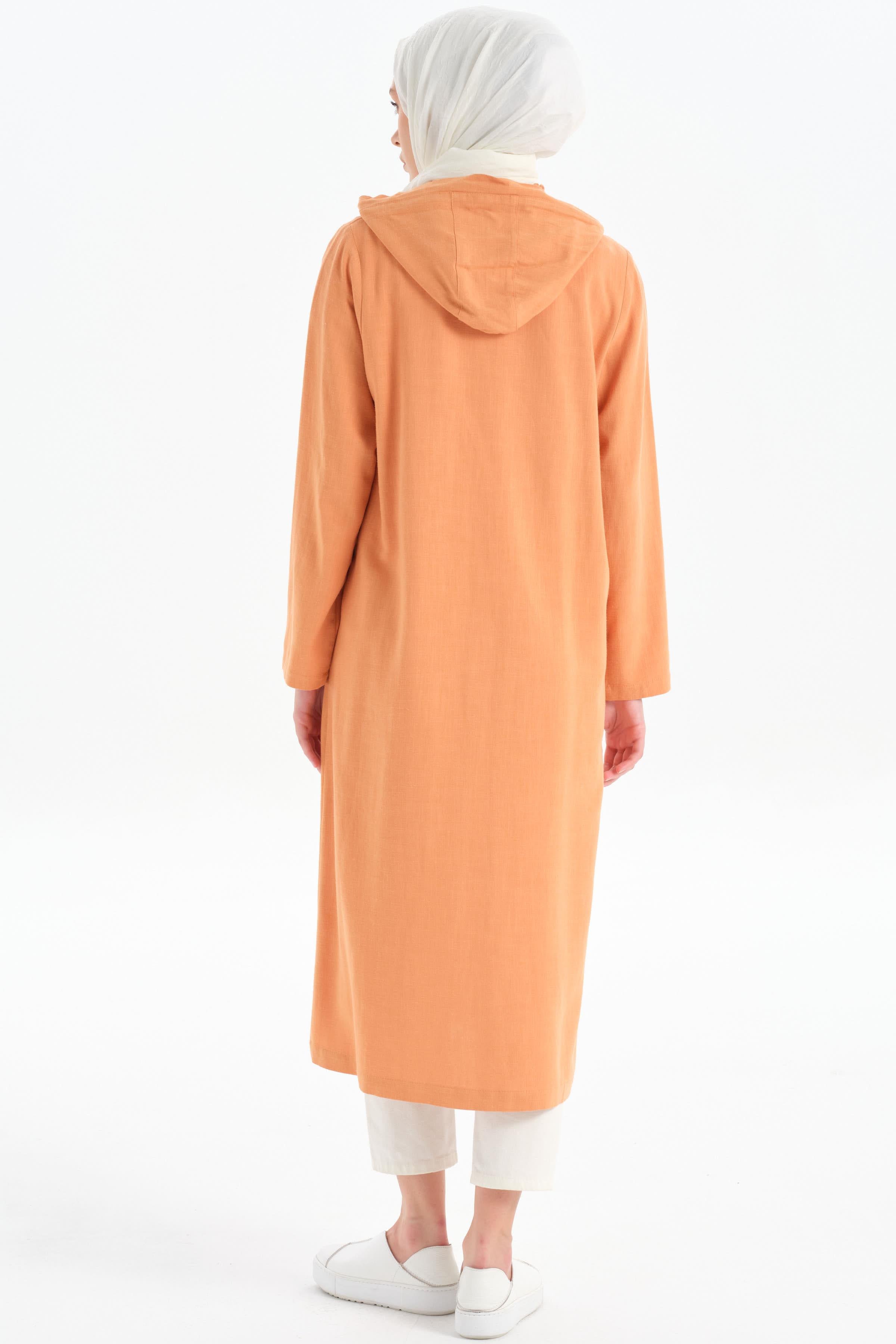 Kapüşonlu Yırtmaç Detaylı Giy-Çık - Somon TUGBA