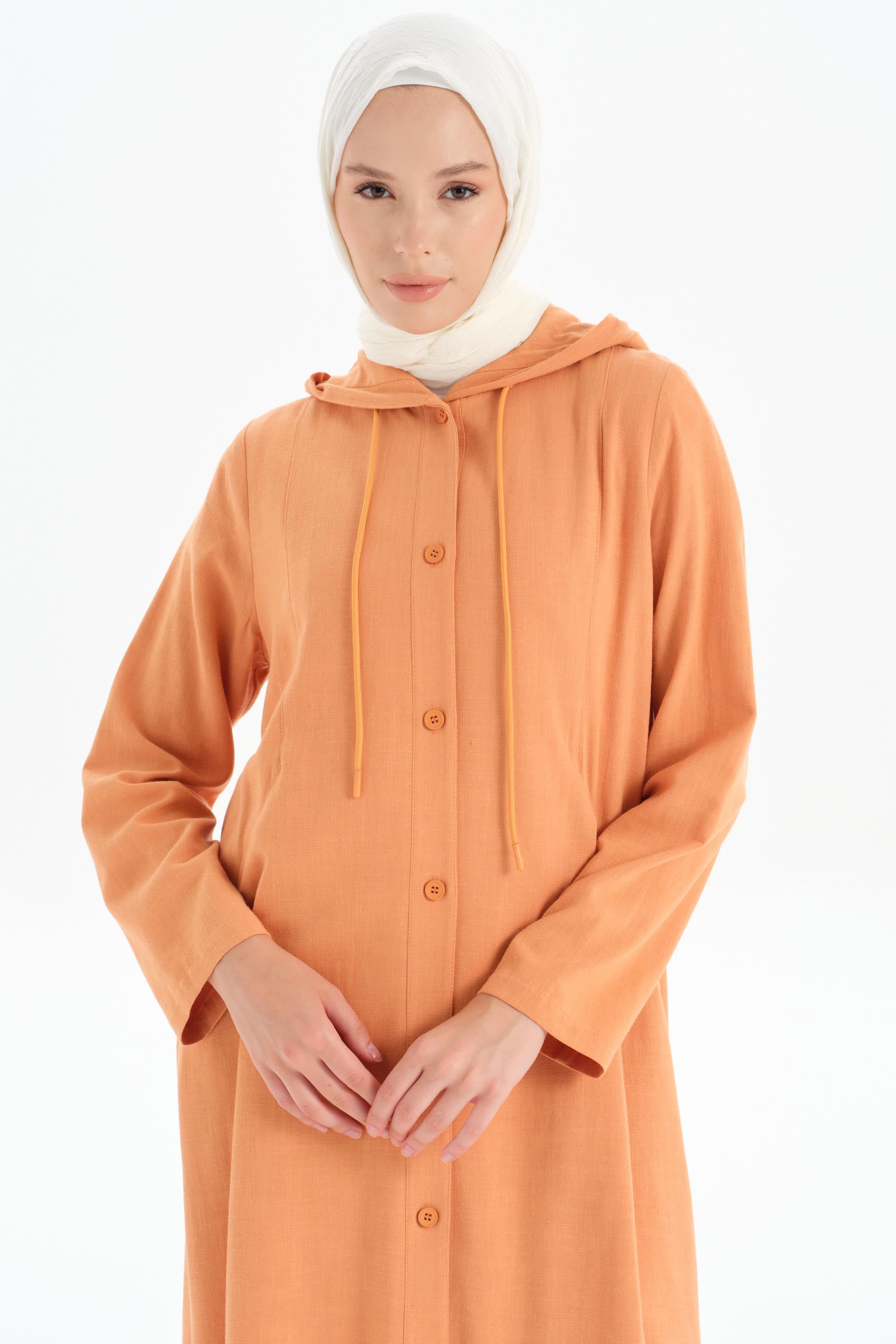 Kapüşonlu Yırtmaç Detaylı Giy-Çık - Somon TUGBA