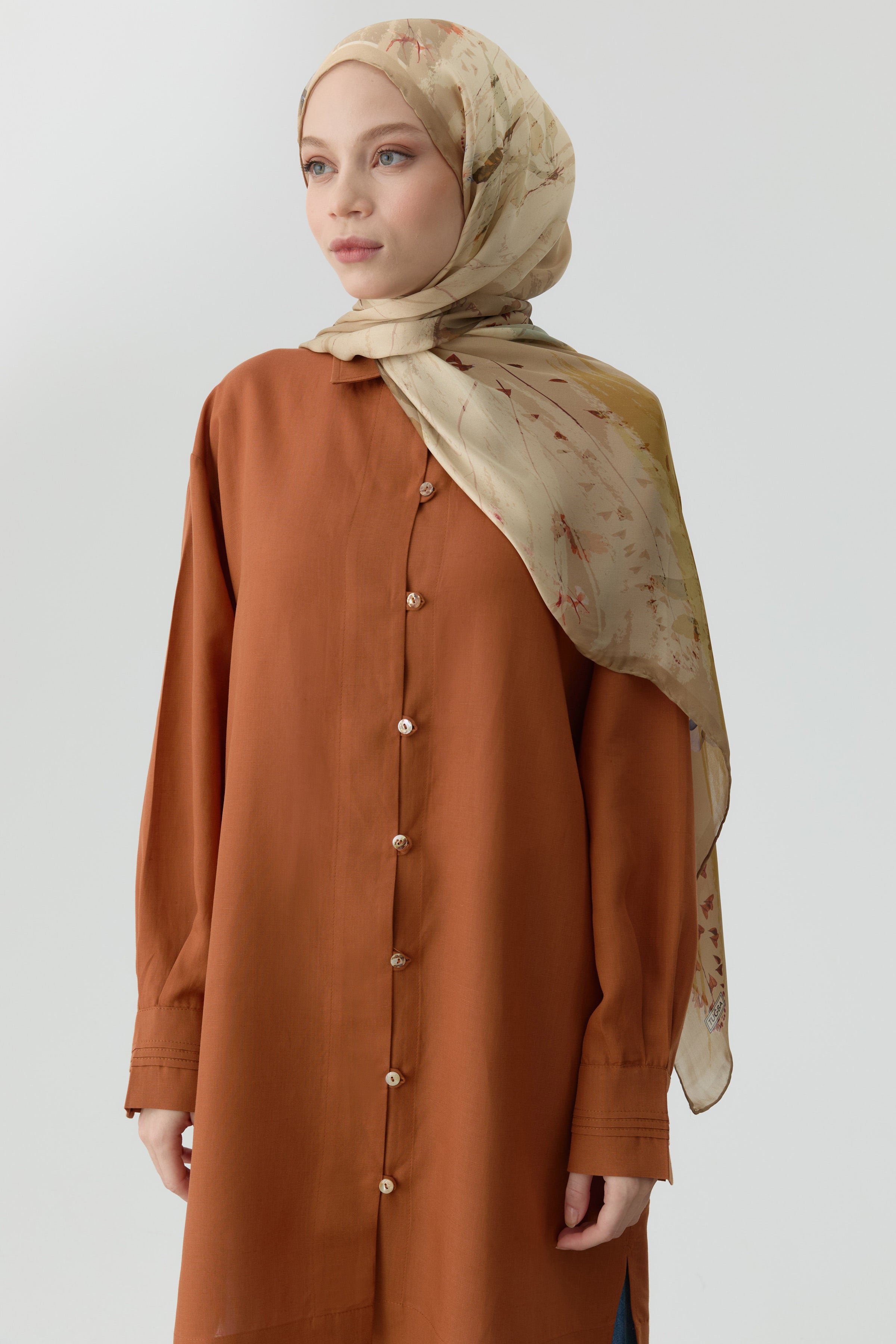 Kardelen Şifon İpek Şal - Açık Kahve TUGBA