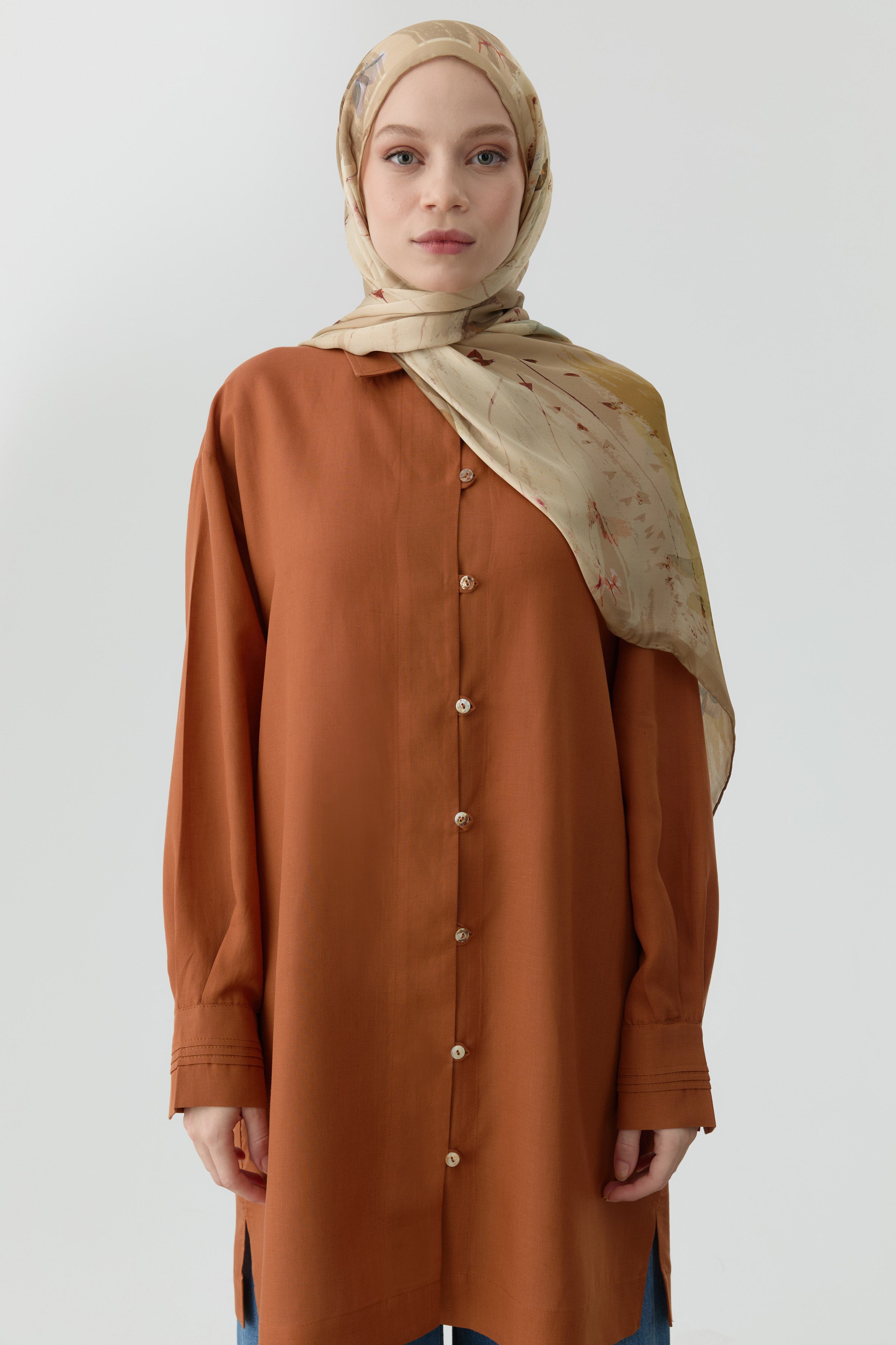 Kardelen Şifon İpek Şal - Açık Kahve TUGBA