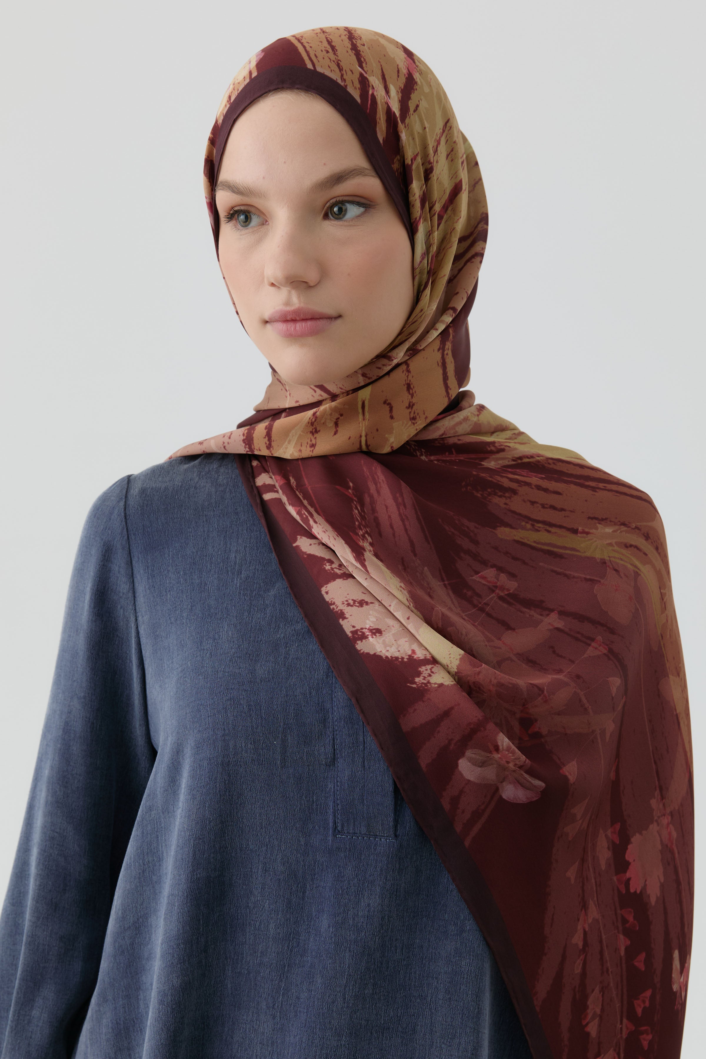 Kardelen Şifon İpek Şal - Bordo TUGBA