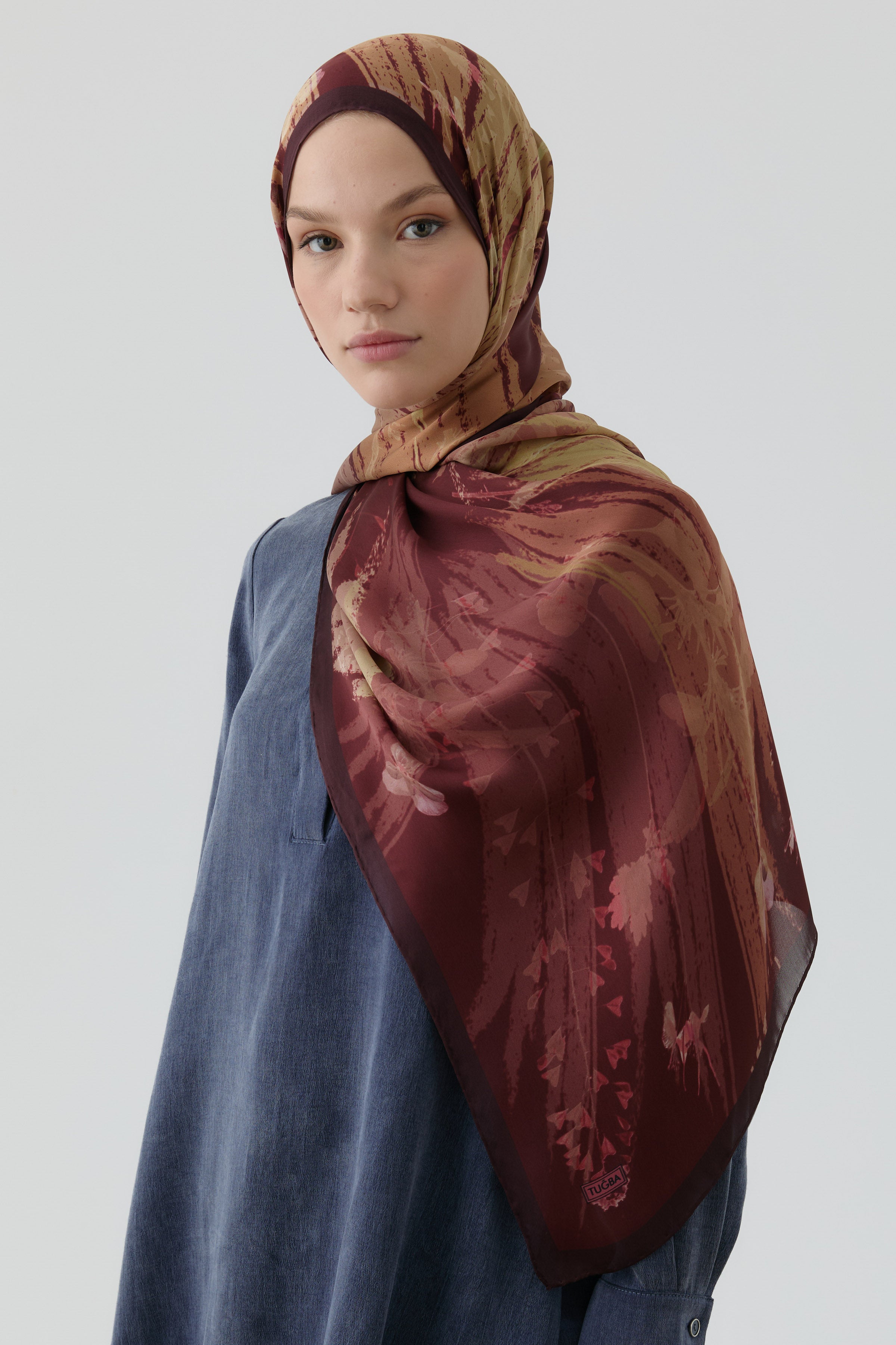 Kardelen Şifon İpek Şal - Bordo TUGBA