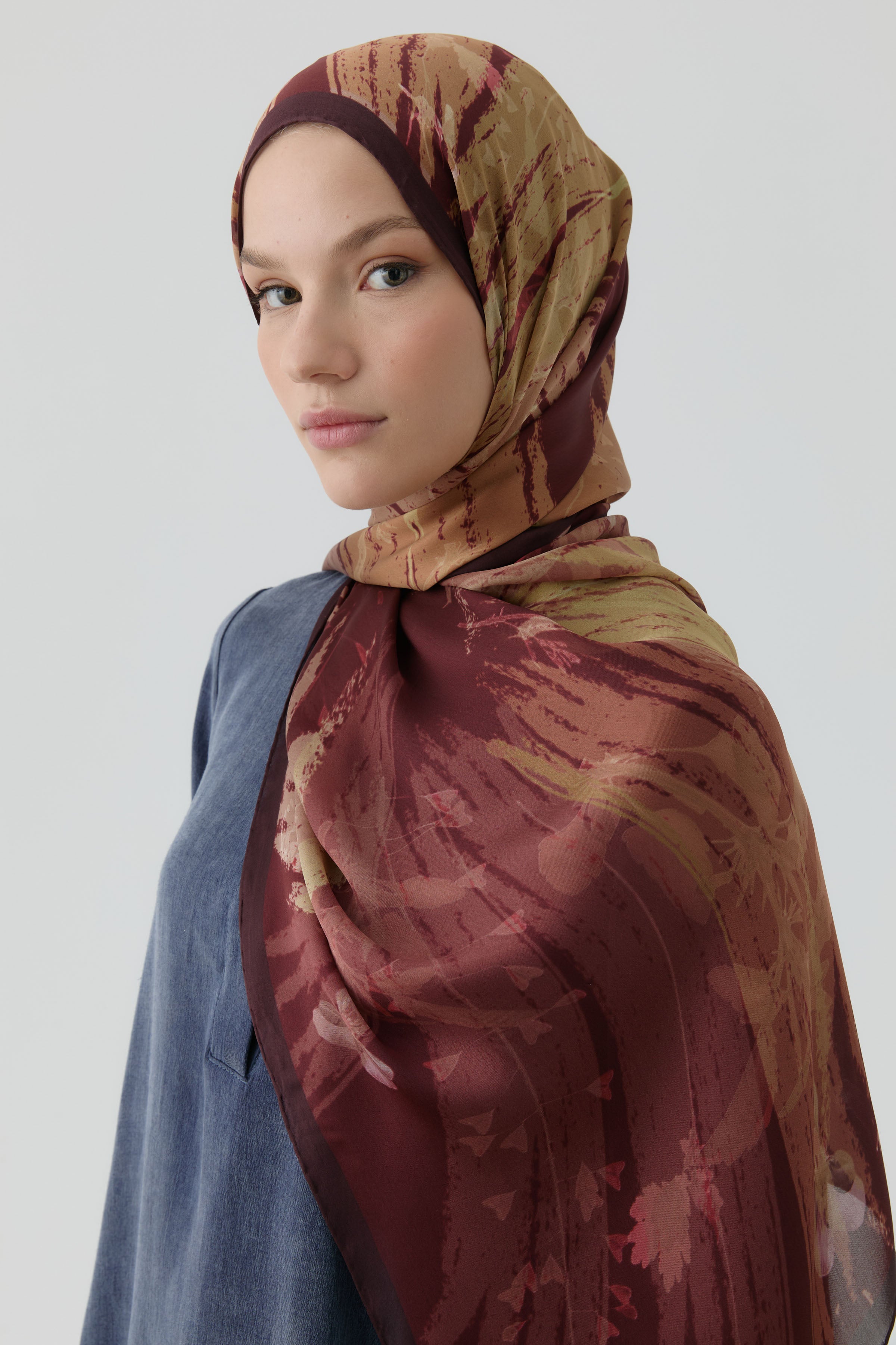 Kardelen Şifon İpek Şal - Bordo TUGBA