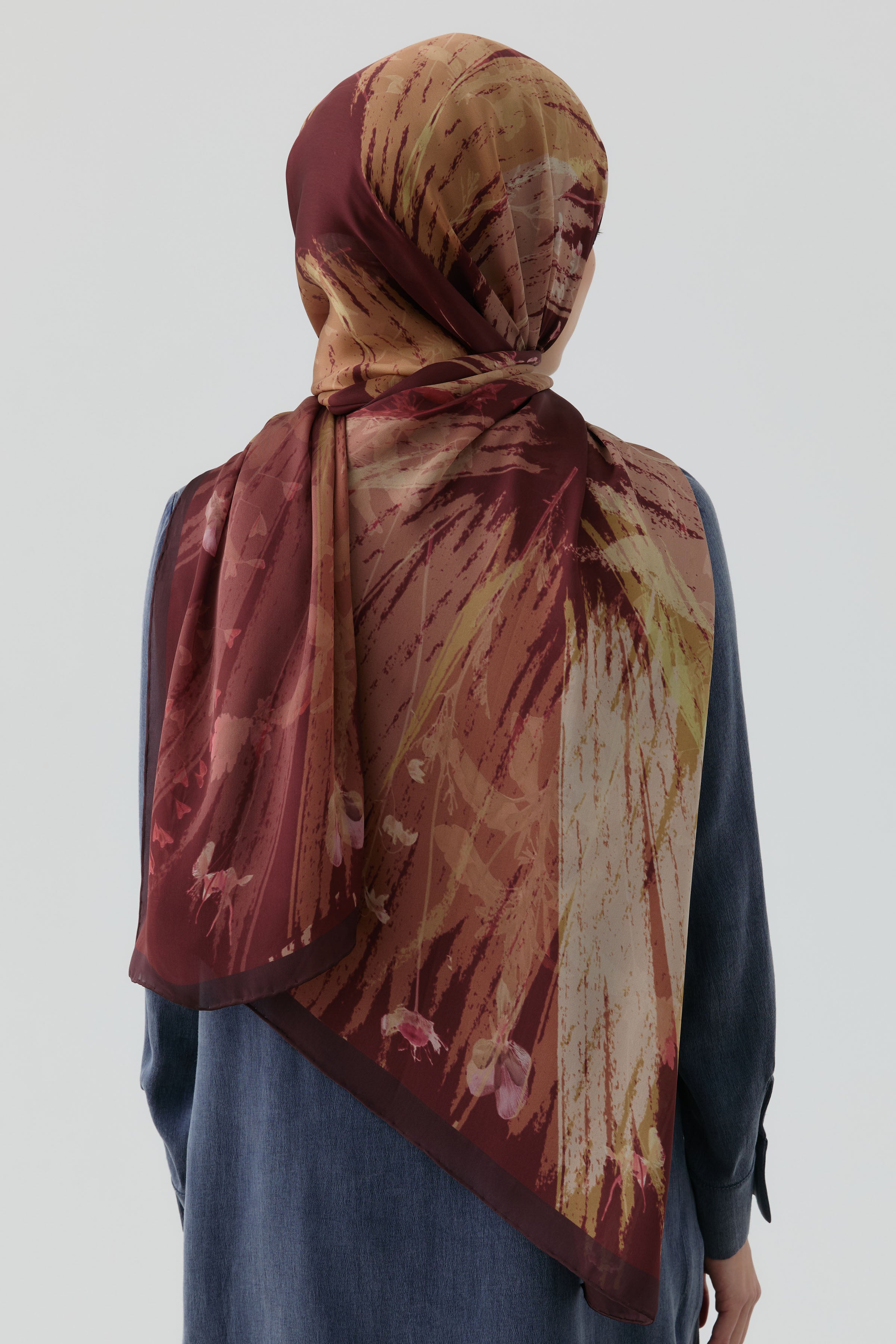 Kardelen Şifon İpek Şal - Bordo TUGBA