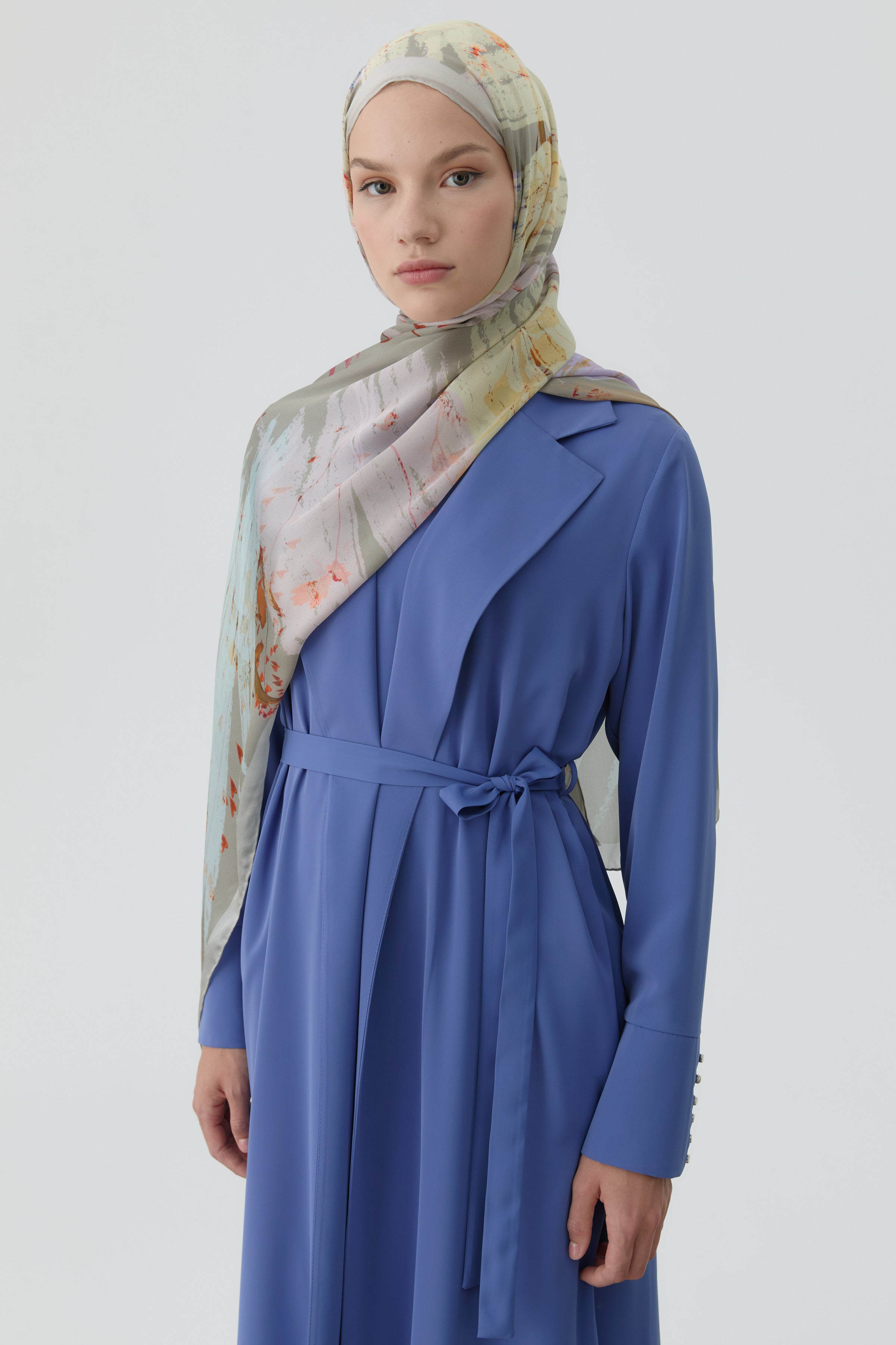 Kardelen Şifon İpek Şal - Gri TUGBA