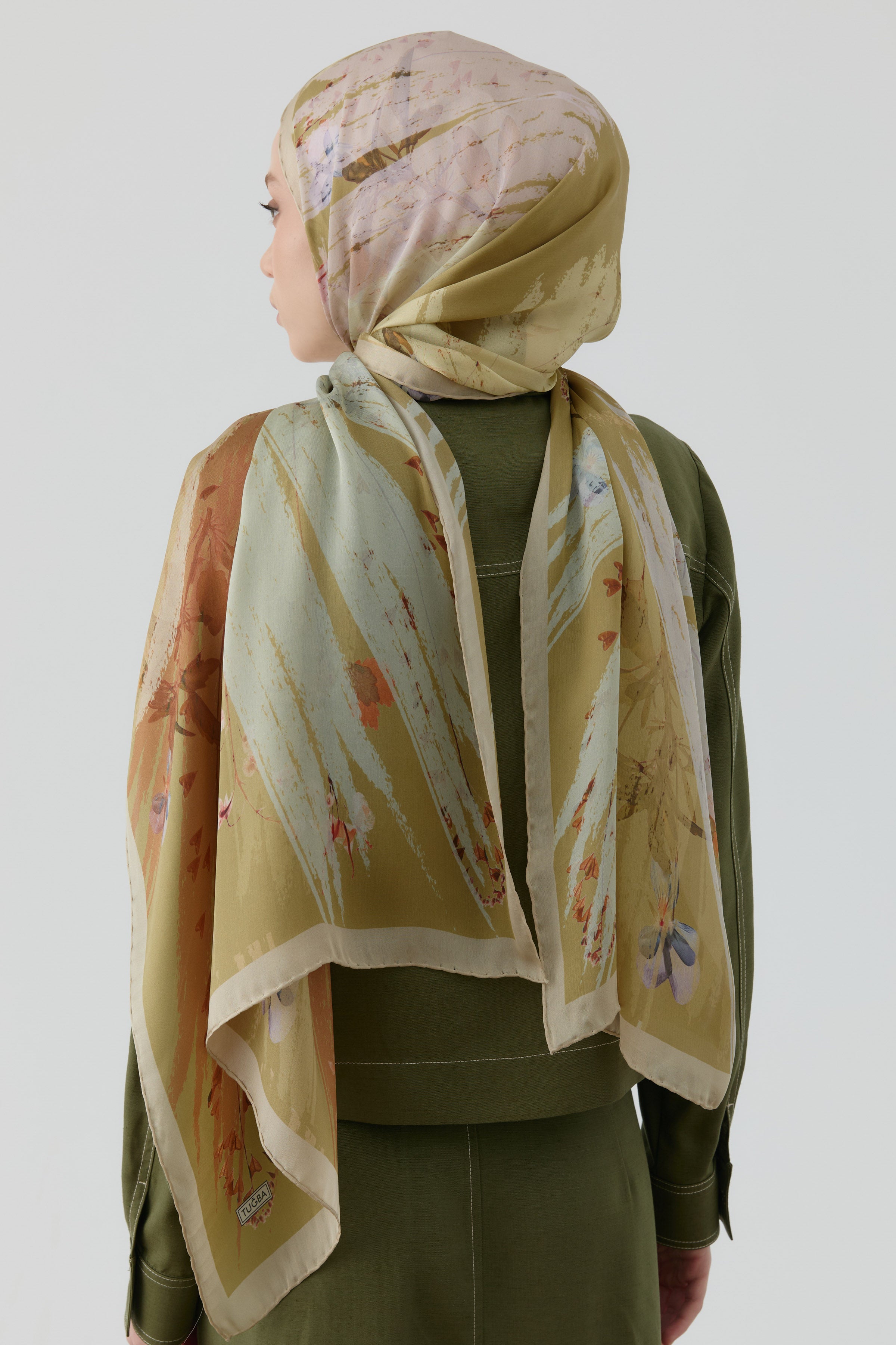 Kardelen Şifon İpek Şal - Olive TUGBA