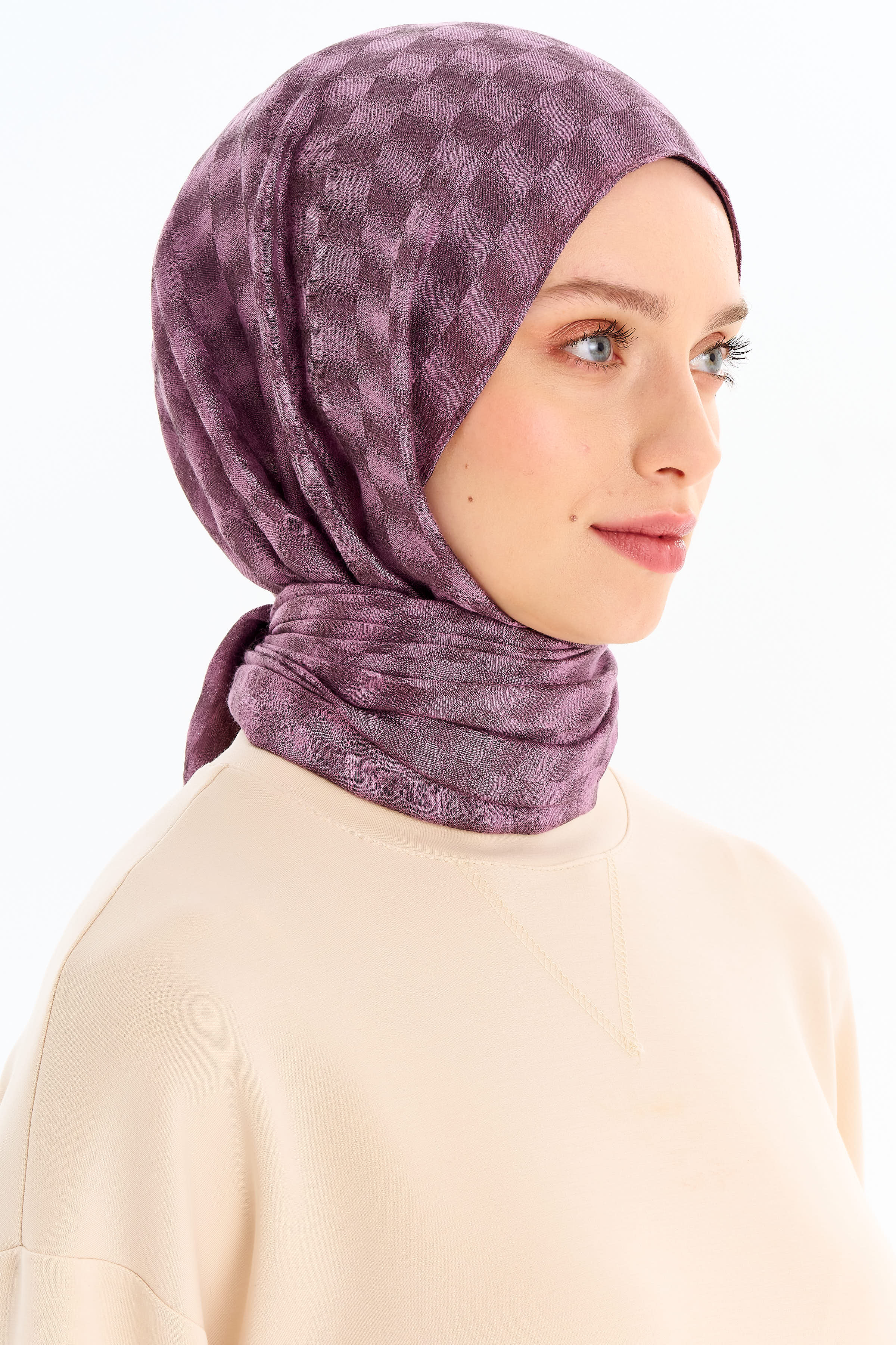 Kare Desen Viskon Şal - Gül Kurusu TUGBA