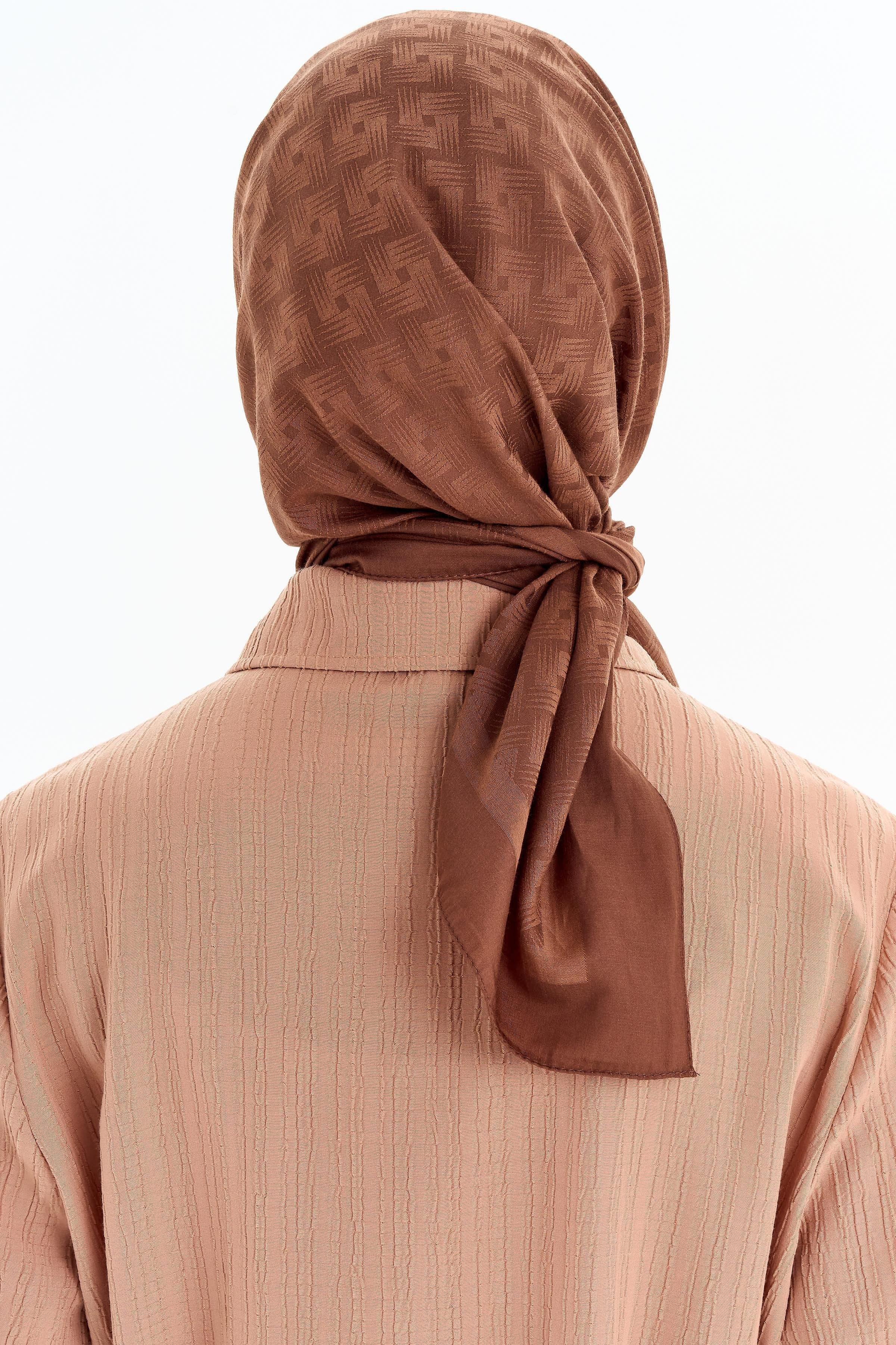 Geometrik Desen Pamuk Eşarp - Açık Kahve TUGBA