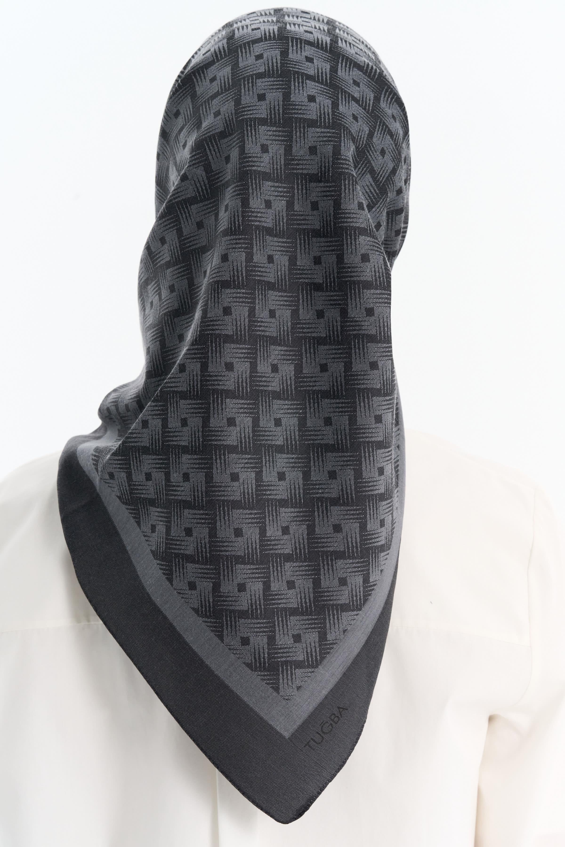 Geometrik Desen Pamuk Eşarp - Antrasit TUGBA