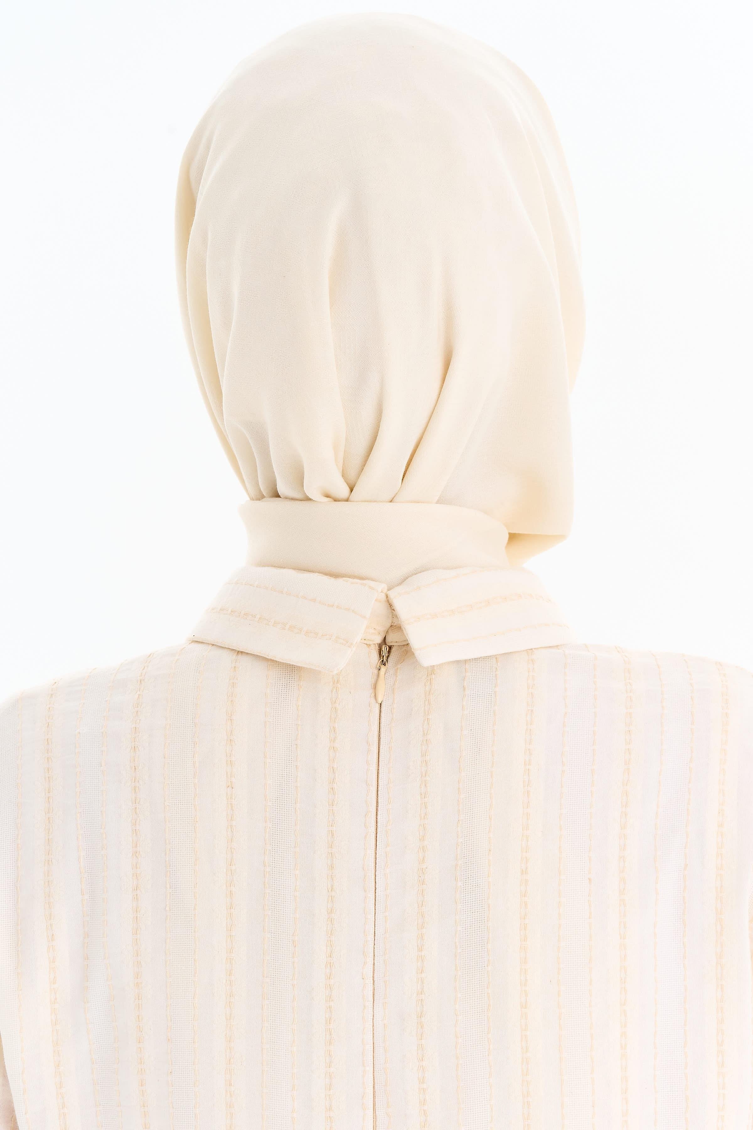 Geometrik Desen Pamuk Eşarp - Ekru TUGBA