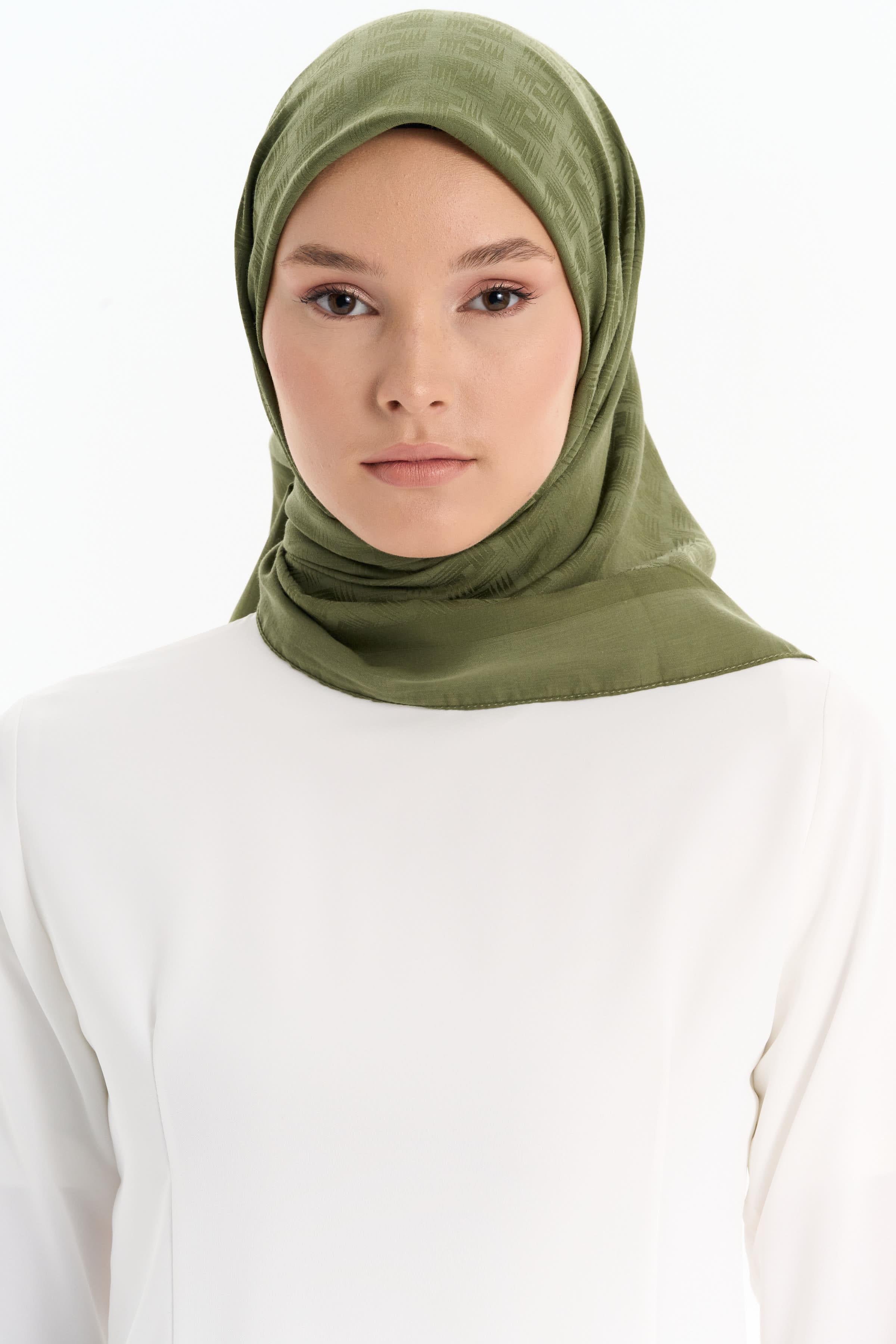 Geometrik Desen Pamuk Eşarp - Haki TUGBA