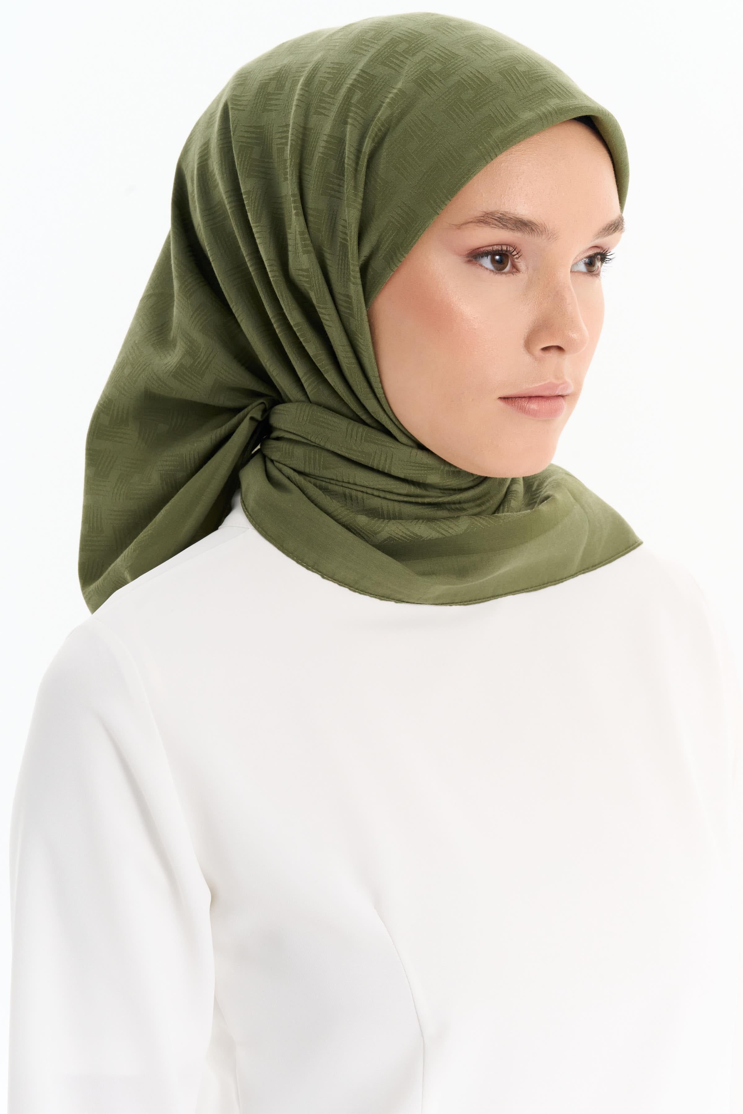 Geometrik Desen Pamuk Eşarp - Haki TUGBA