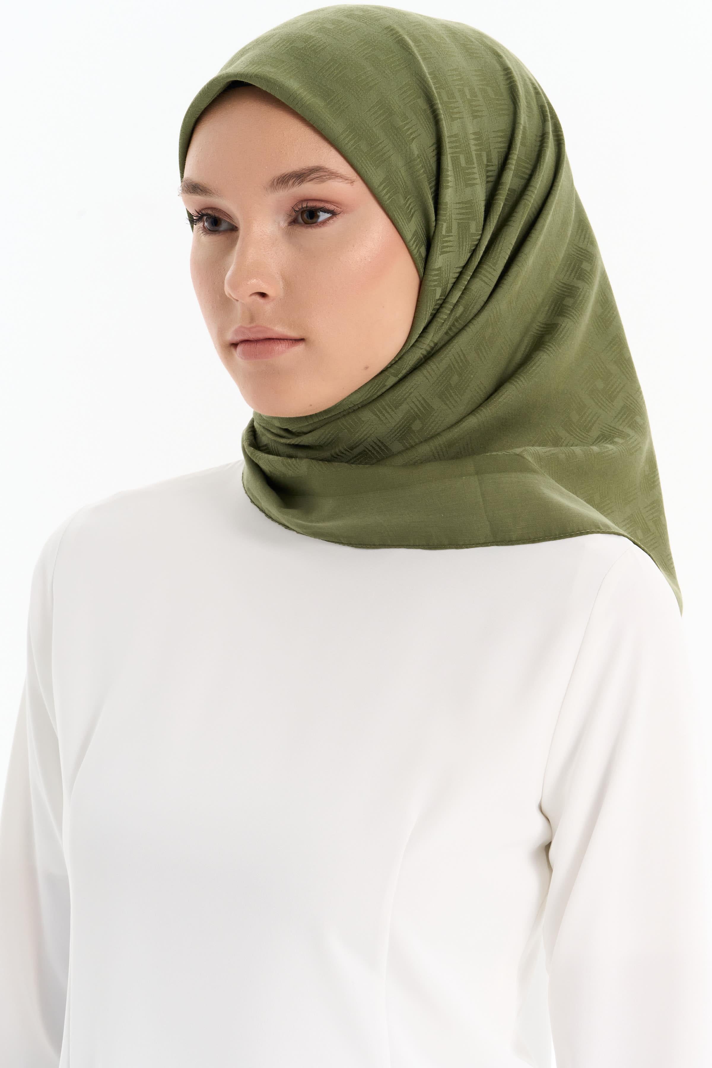 Geometrik Desen Pamuk Eşarp - Haki TUGBA